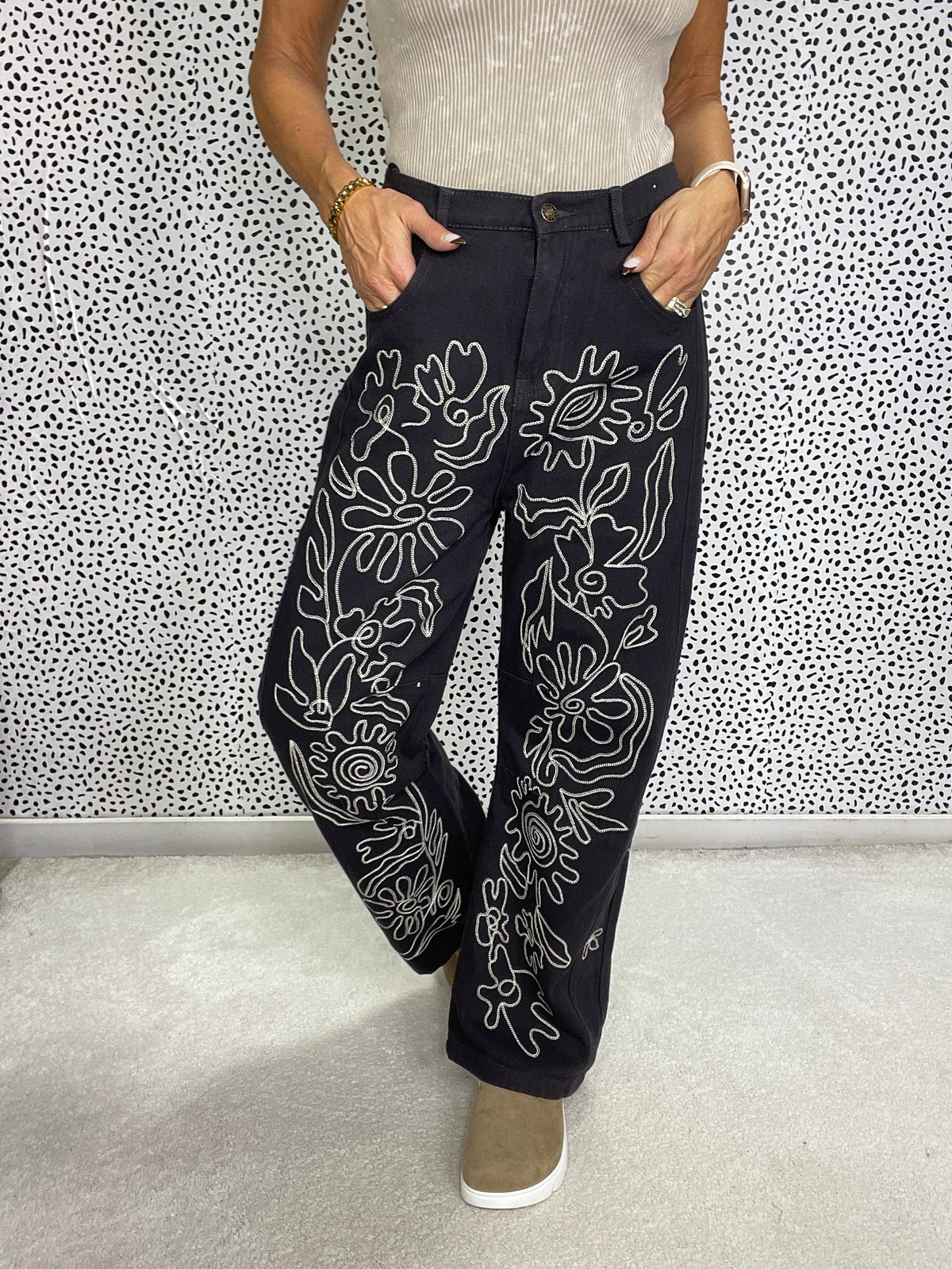 Floral Goddess Twill Straight Jeans In 3 Colors *Final Sale*