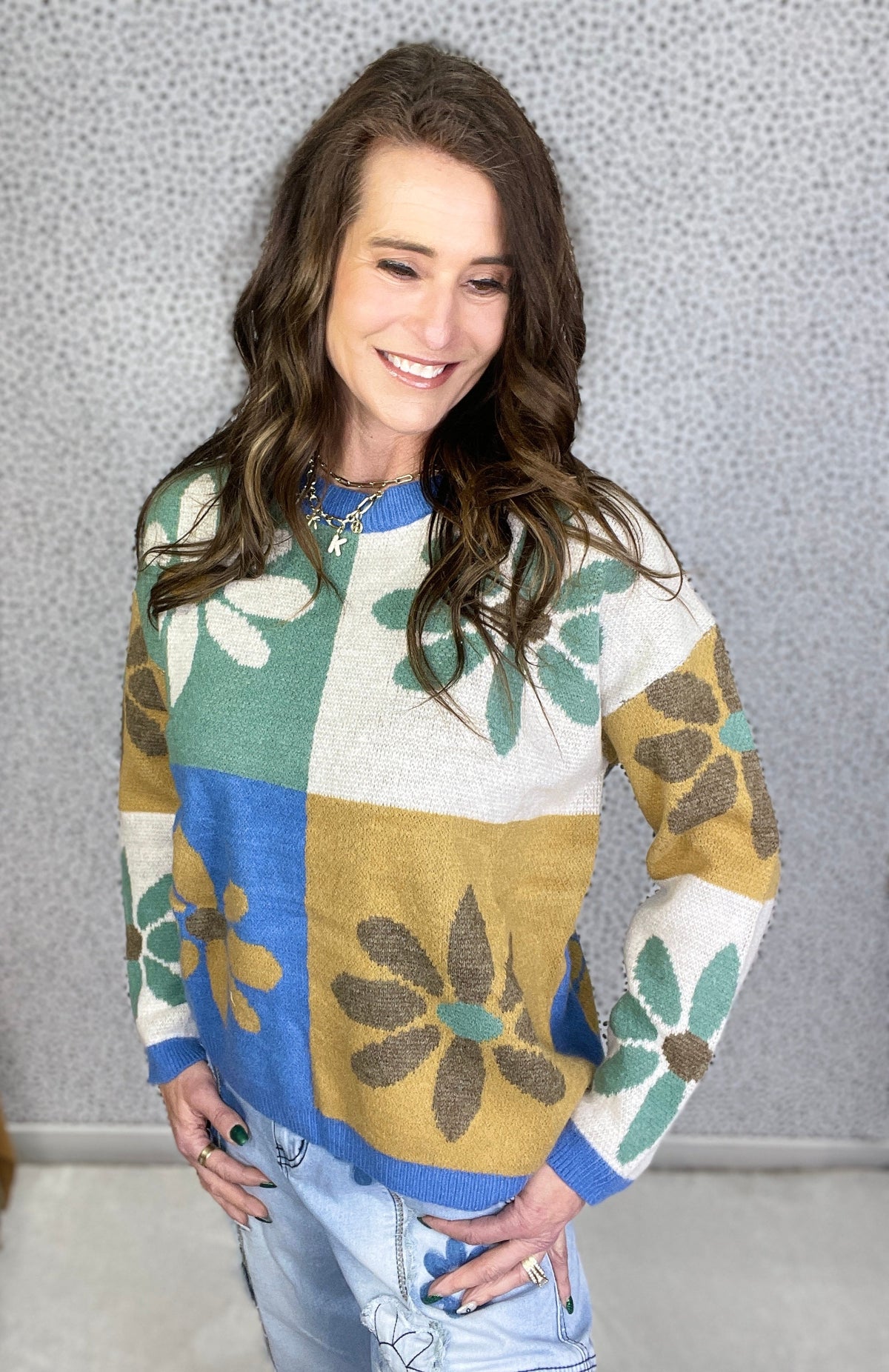 Happy Girl Flower Color Block Sweater In 3 Colors *Final Sale*