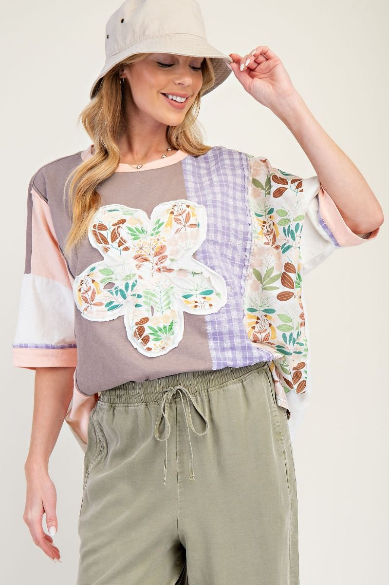 Patchwork Dream Flower Patch Soft Washed Cotton Slub Top In 4 Colors