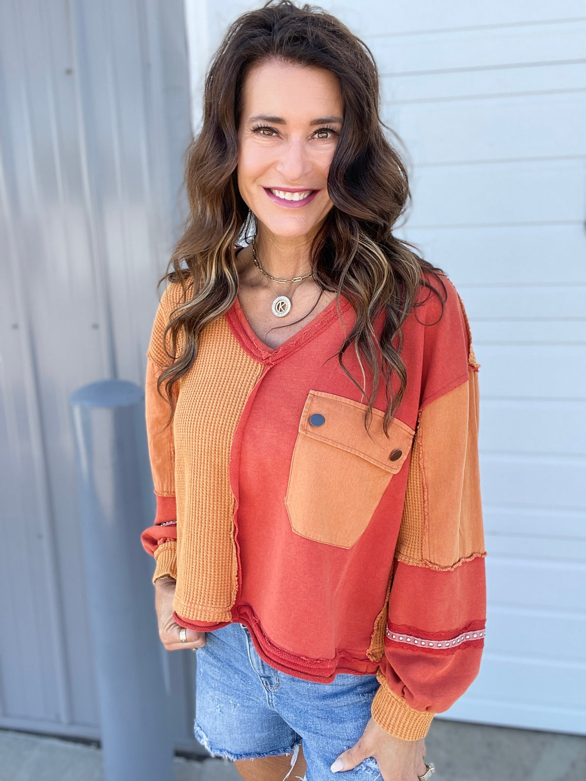 Pol Imaginary Friends Lace Trim Knit Top In Harvest Orange *Final Sale*