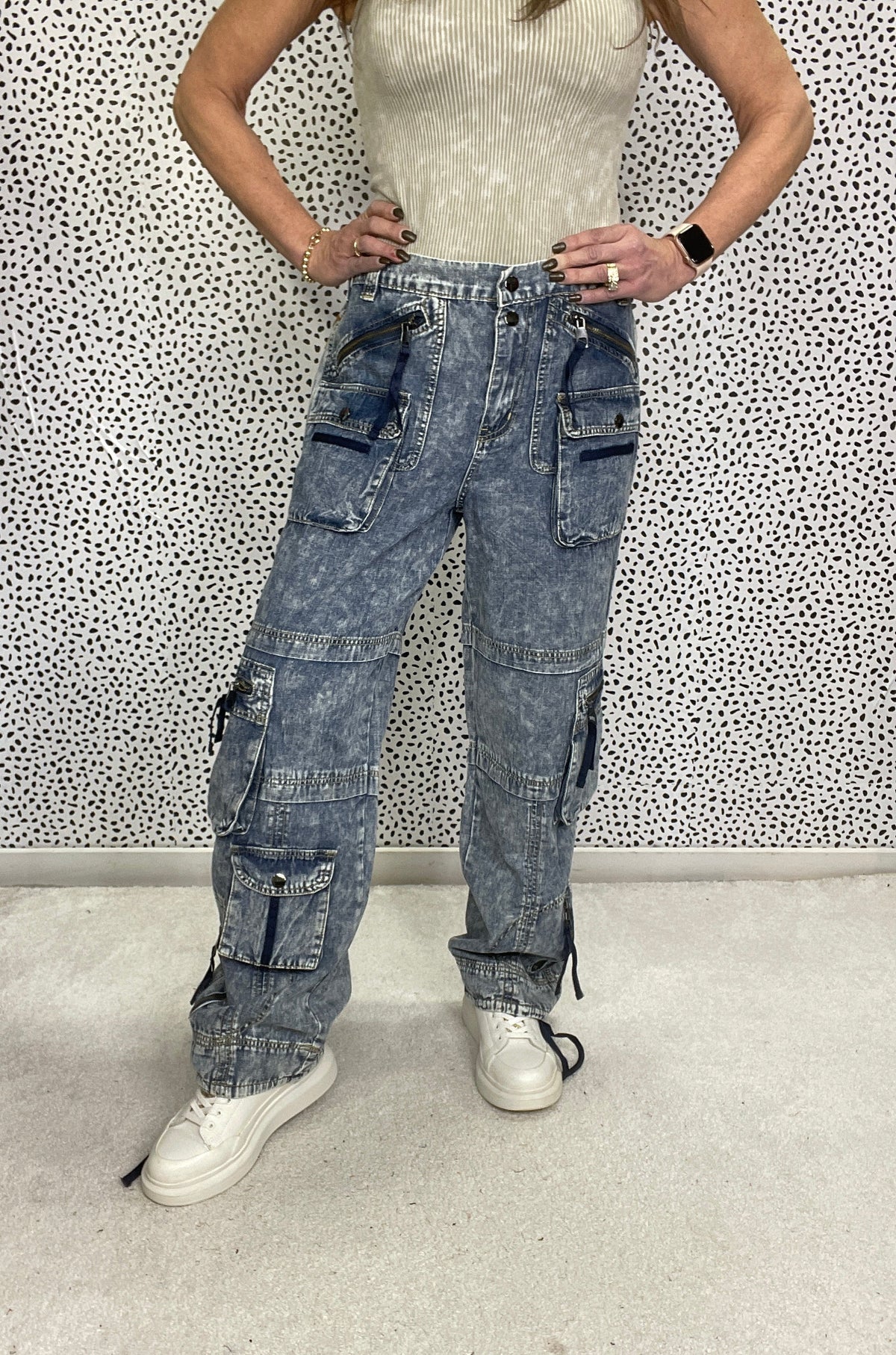 Oli & Hali Melanie Washed Cargo Denim Jeans 309 In Denim *Final Sale*