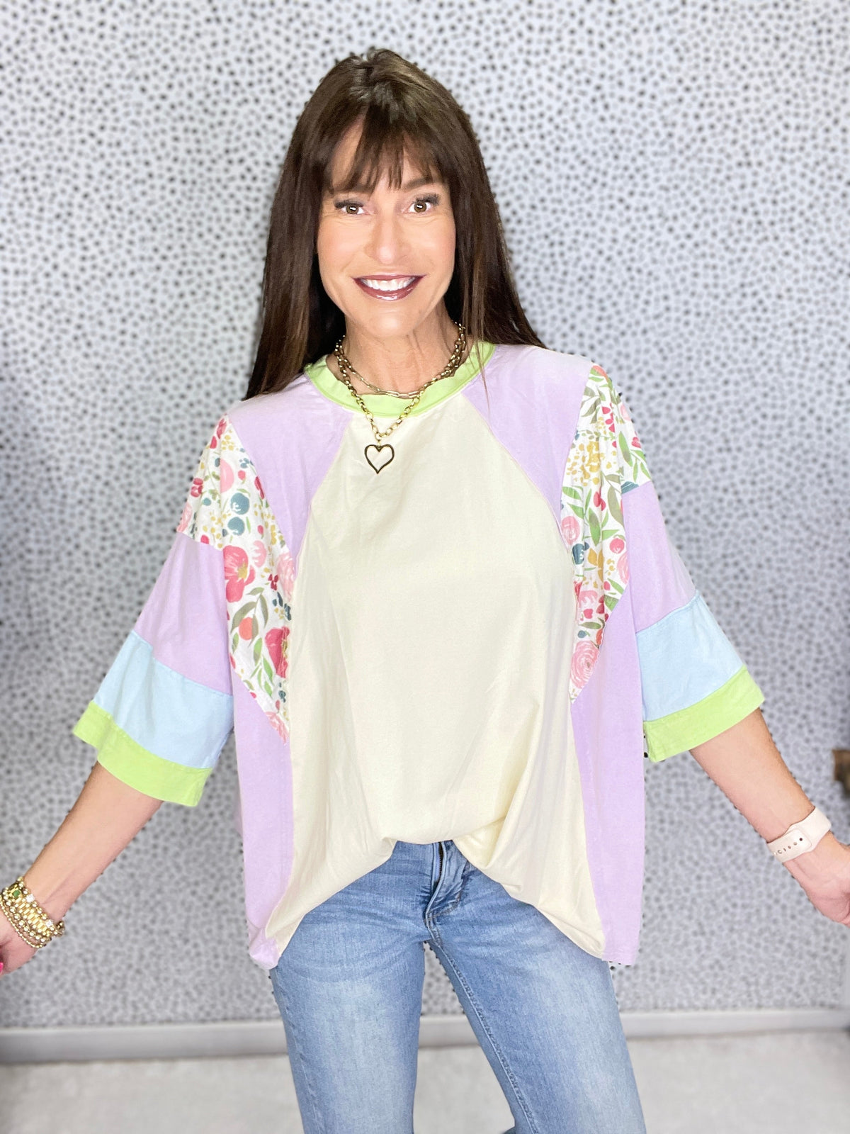 Blooming Burst Contrast Sleeves Raglan Top In 2 Colors *Final Sale*