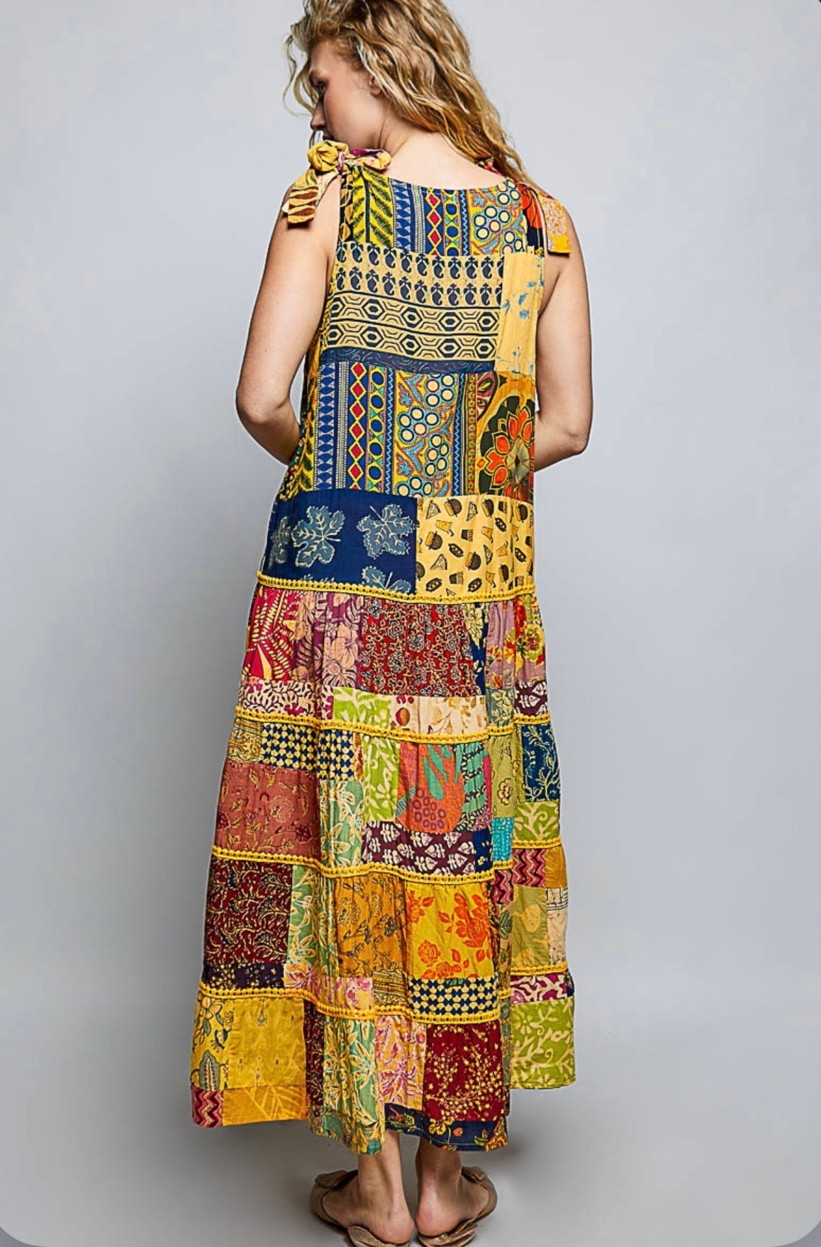 POL Boho Dream V-Neck Sleeveless Dress In Honey Multi