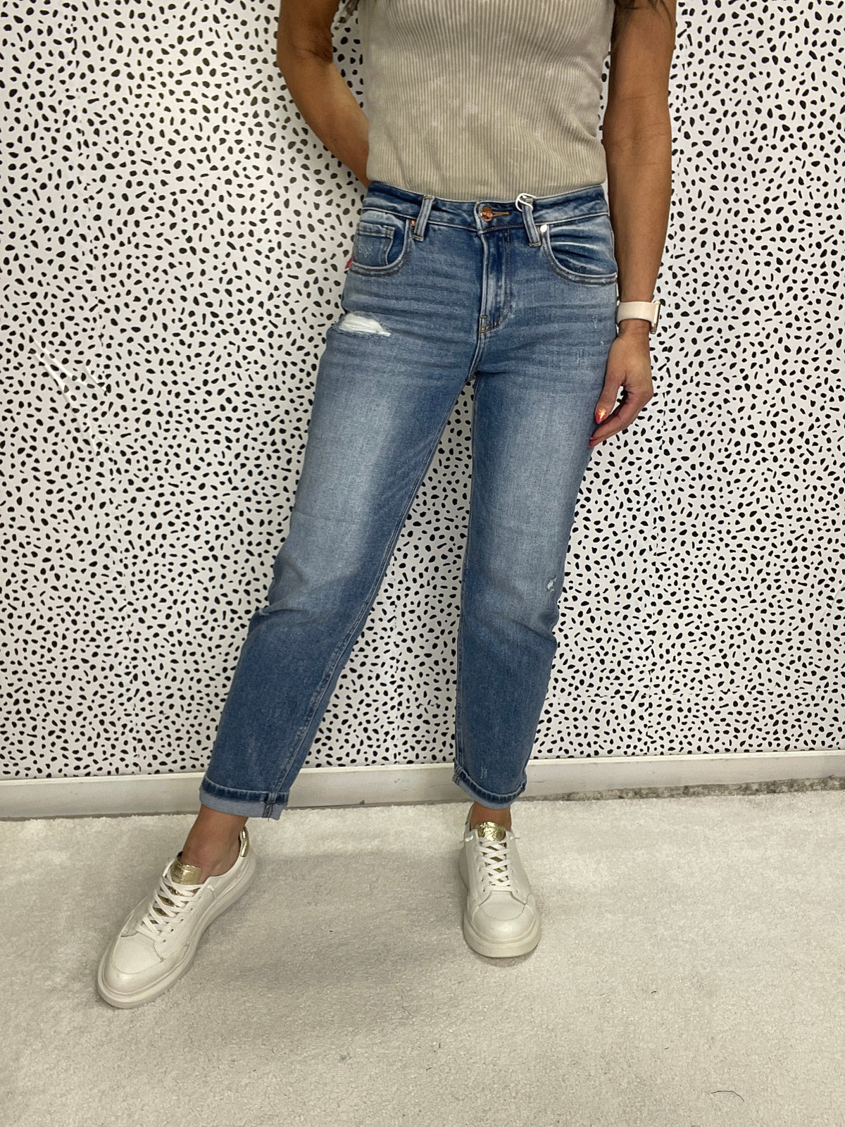 Risen Kaleigh High Rise Ankle Boyfriend Distressed Jeans 013 In Medium