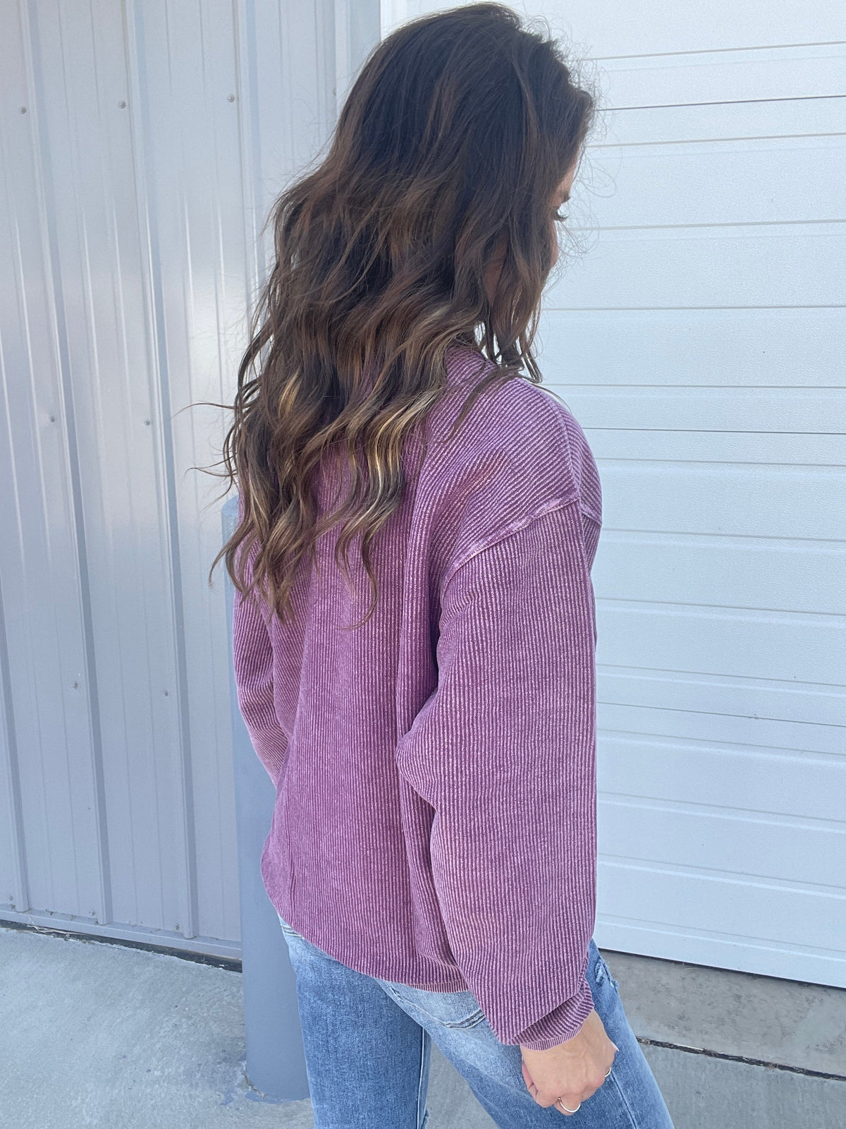 Italian Plum Snow Washed Corded Crewneck Pullover Sweatshirt
