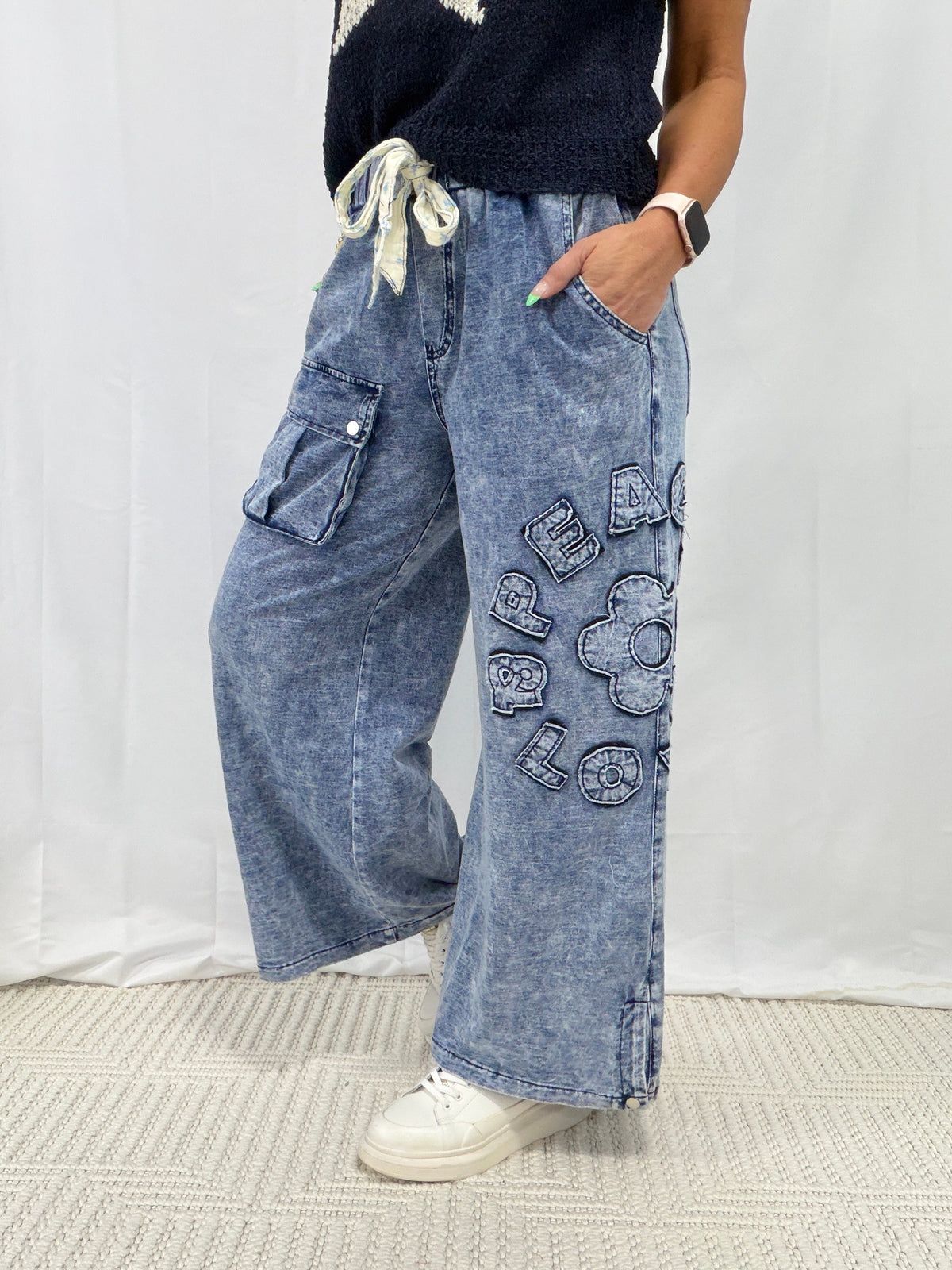 POL City Stroll Wide Leg Pants In Denim