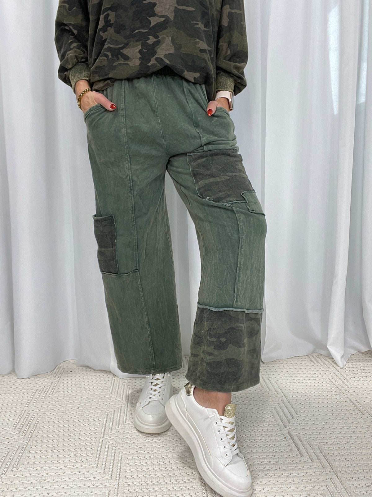Enjoy Your Day Camo Patch Pants In 4 Colors