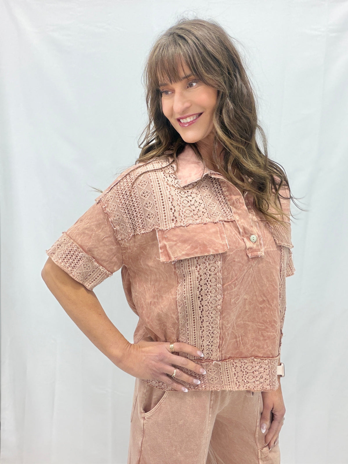 Wanderlust Weave Lace Mesh Button Top In 3 Colors