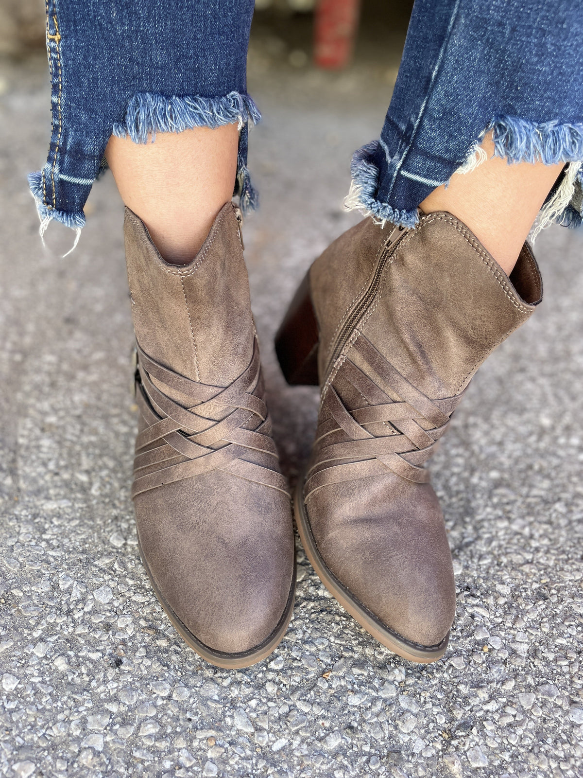 Taupe Crossing The Lines Booties *Final Sale*
