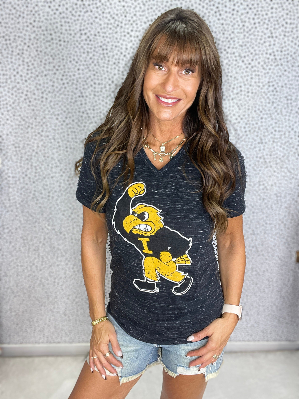 Fighting Herky Black Marble V Neck Tee
