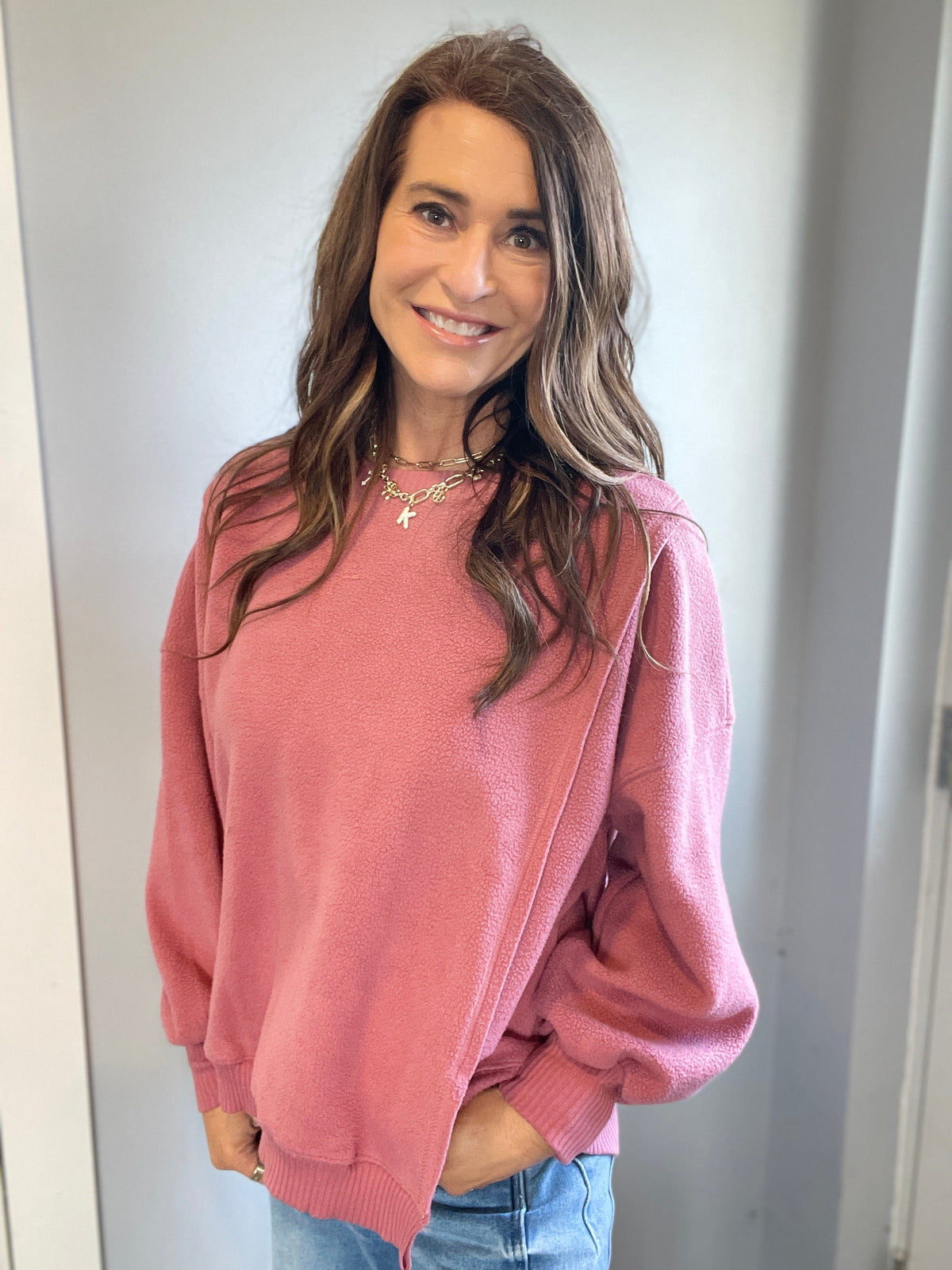 Warm Embrace Fleece Pullover In Marsala *Final Sale*