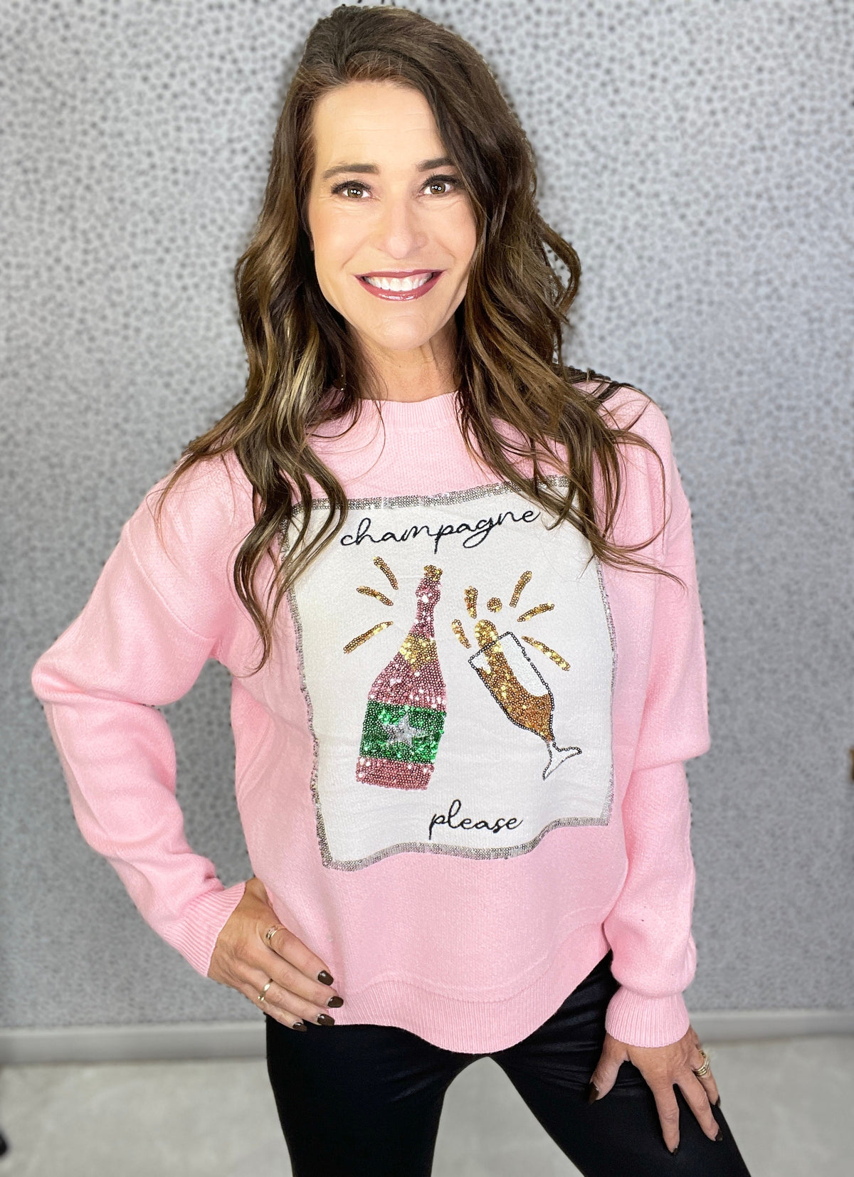 Pop The Champagne Sequined Embroidered Sweater In Pink *Final Sale*