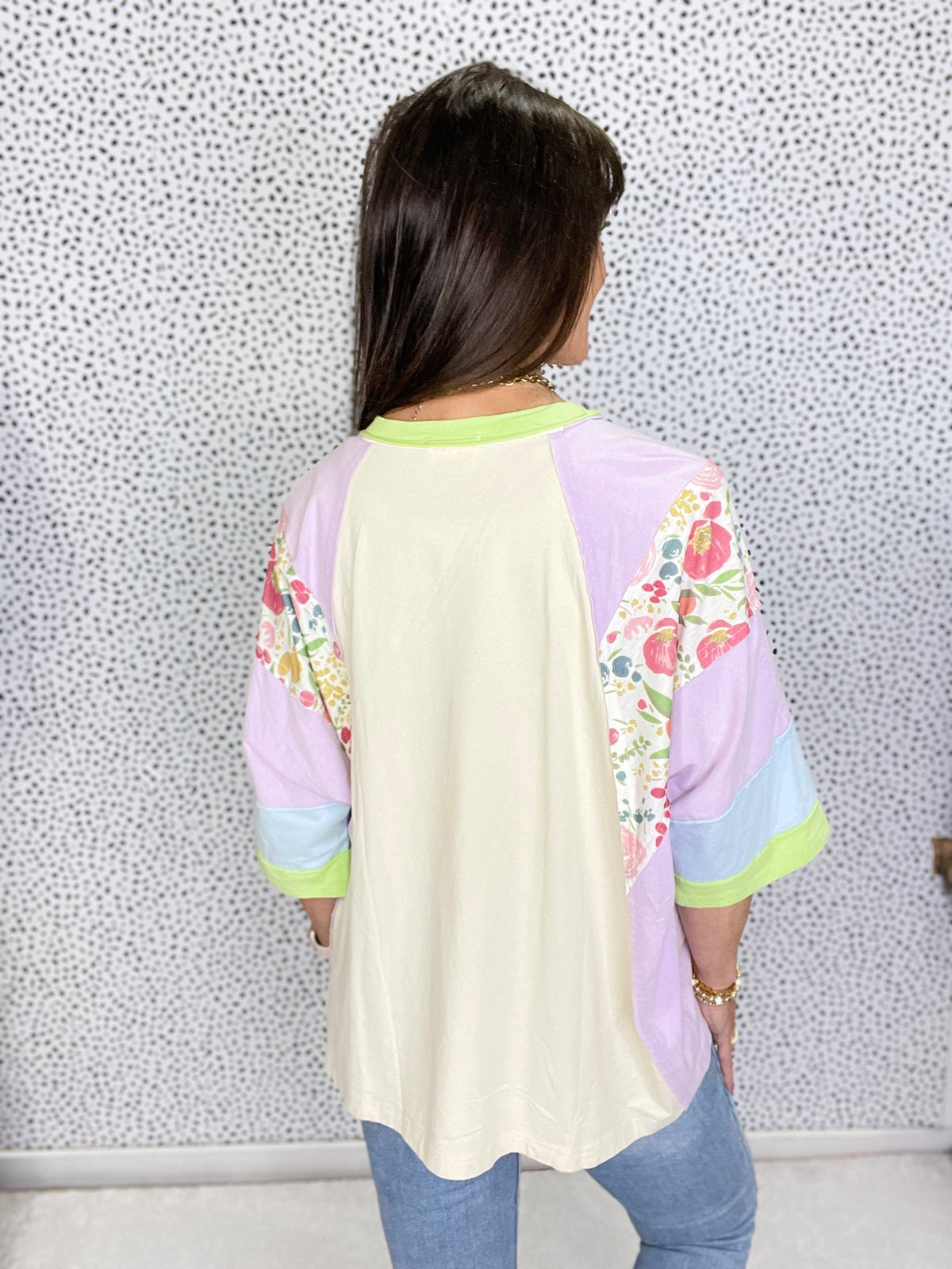 Blooming Burst Contrast Sleeves Raglan Top In 2 Colors *Final Sale*