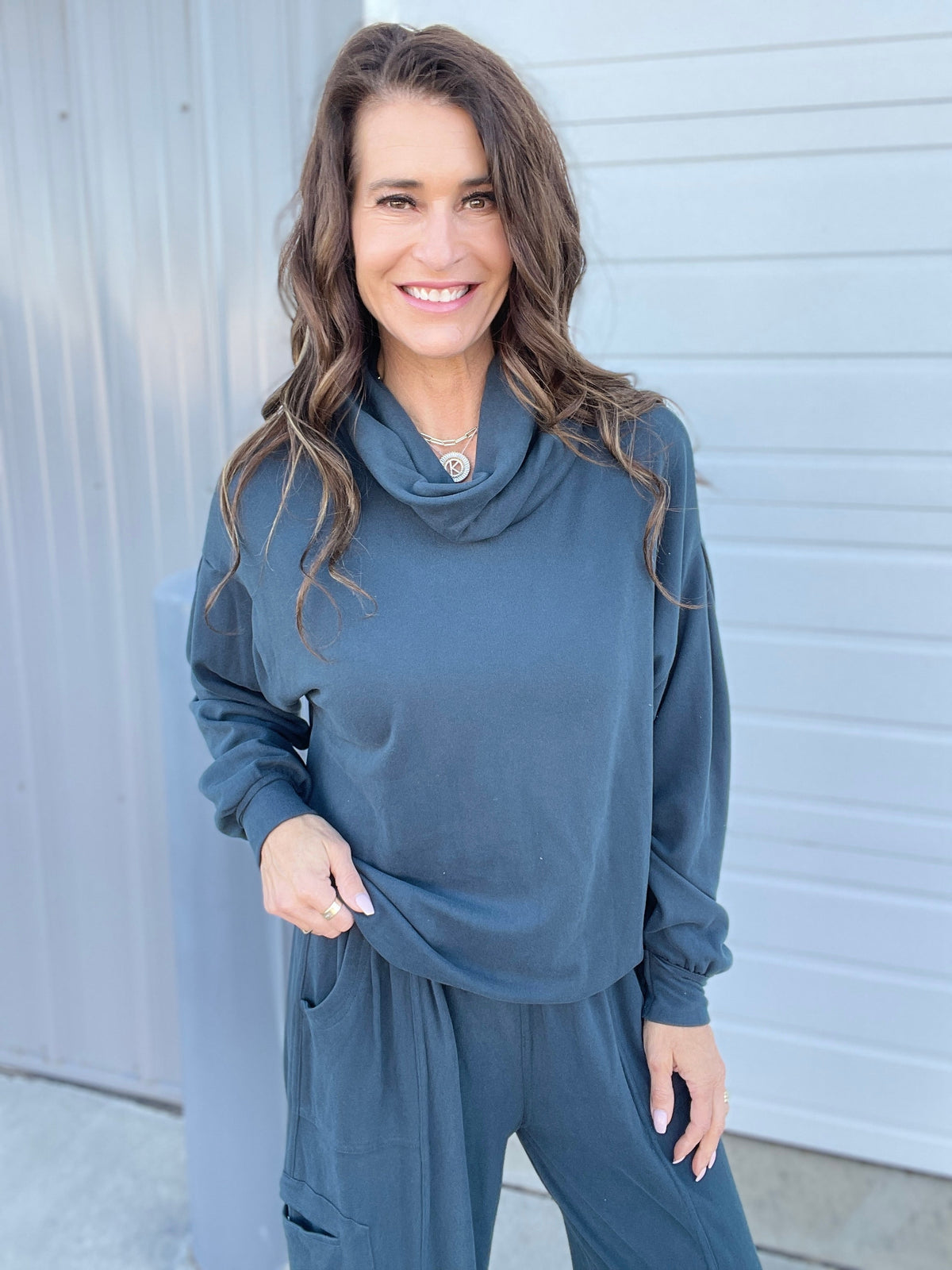 Moving On Brushed Hacci Top In 3 Colors: Charcoal, Cinnamon, Teal *Final Sale*