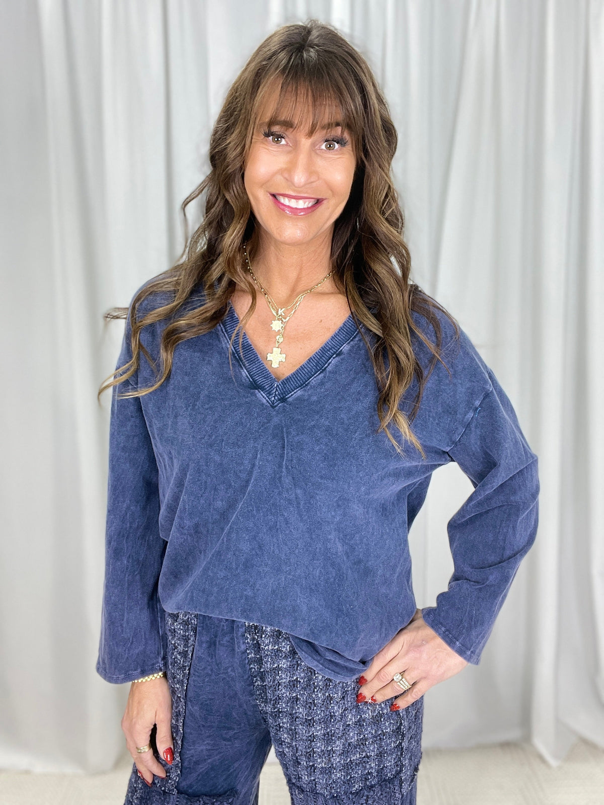 Down The Line V-Neck Long Sleeve Top In 11 Colors