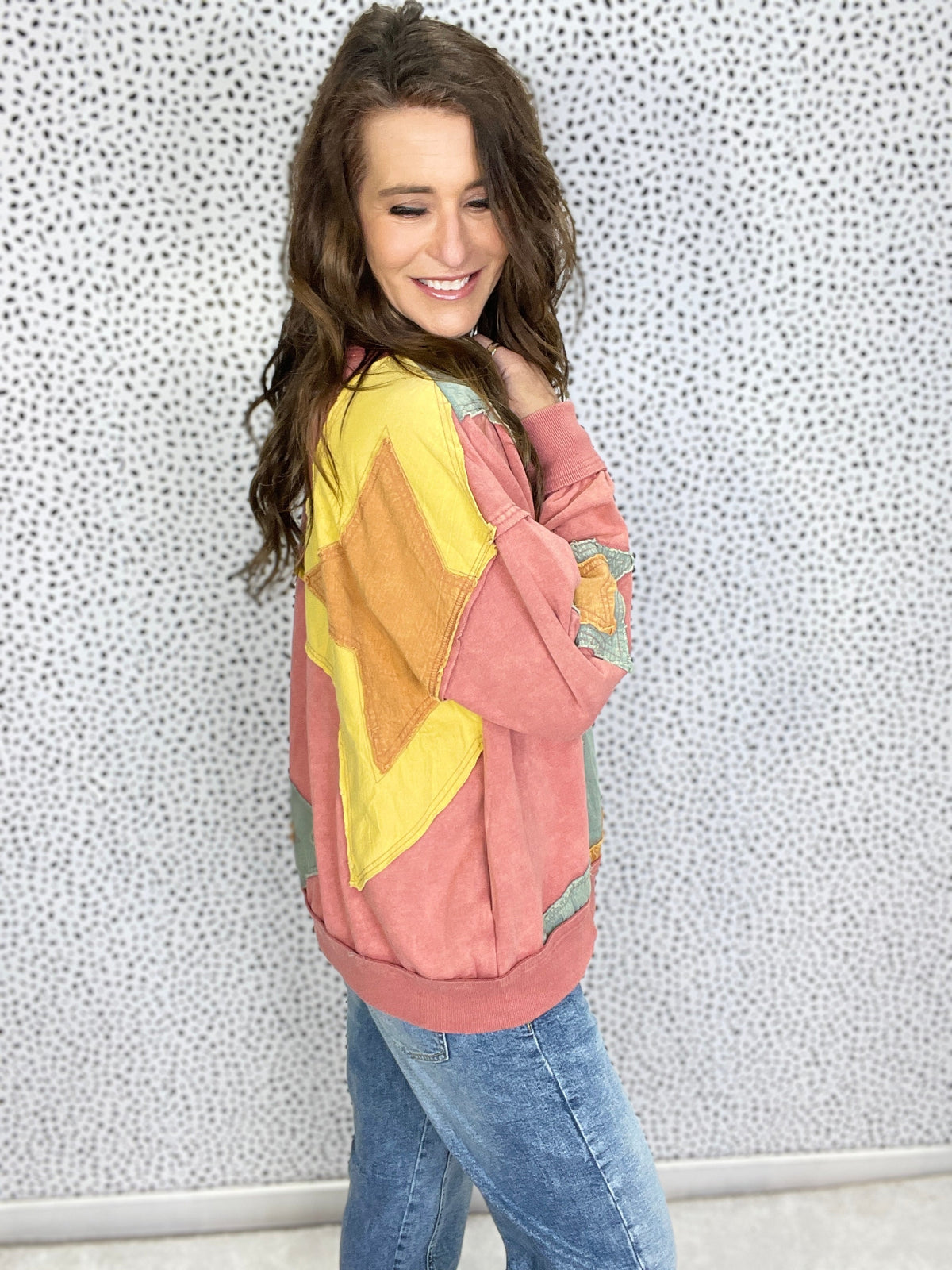 Oli & Hali Now Or Never Washed Star Patch Pullover Top In 2 Colors