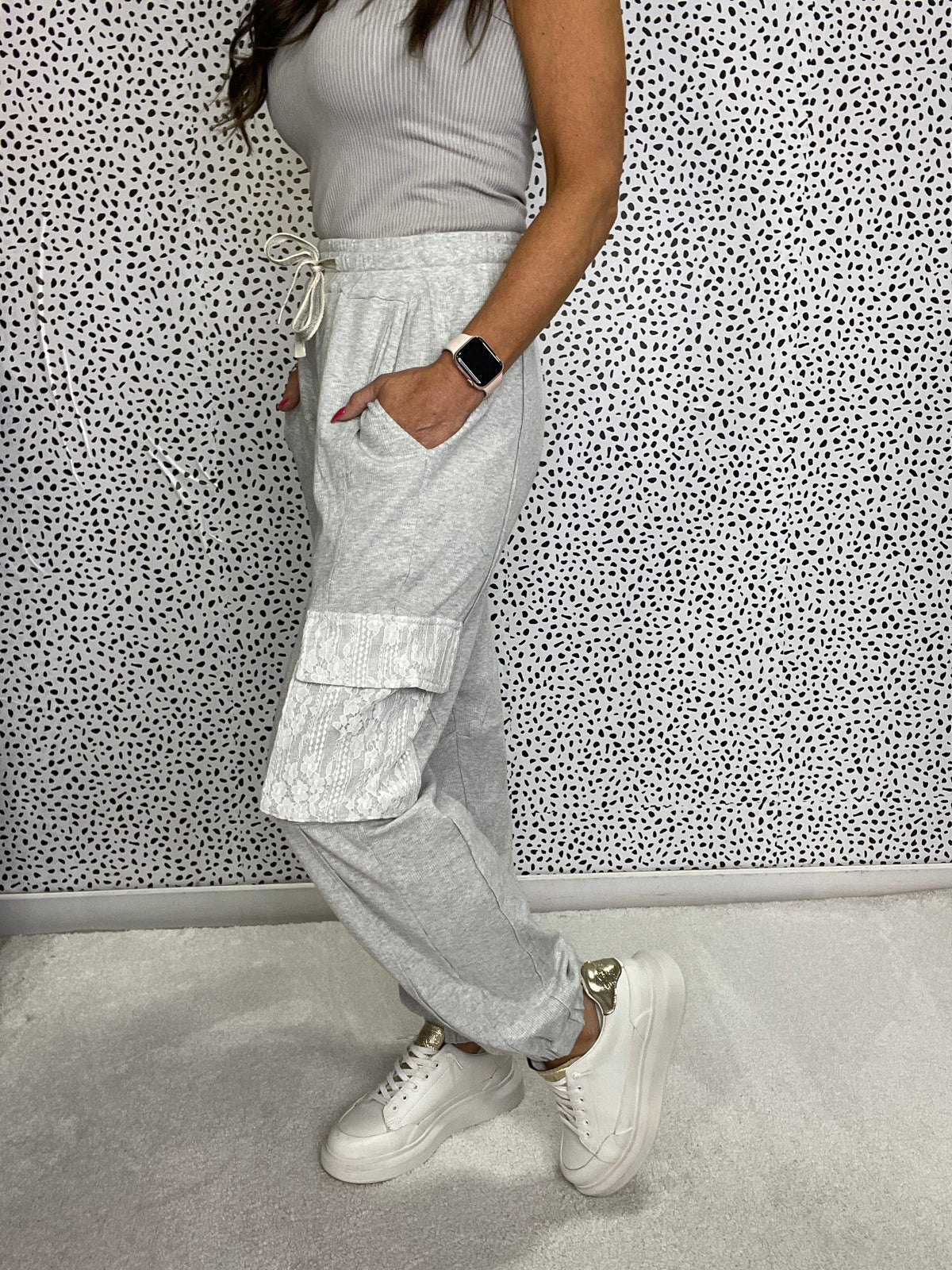 POL Sporty Chic Roomy Fit Lace Pocket Pants In 2 Colors