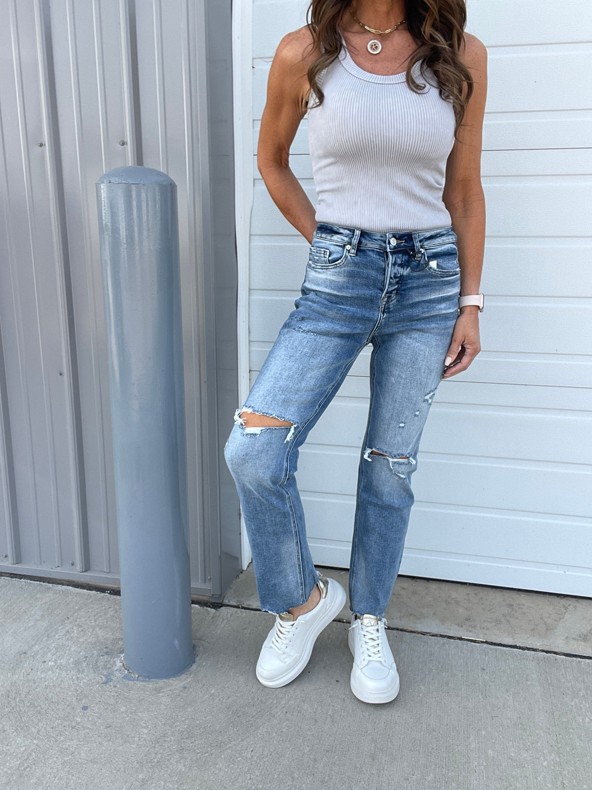 Mica Brynn High Rise Straight Leg Hidden Button Fly Jeans 027 In Medium