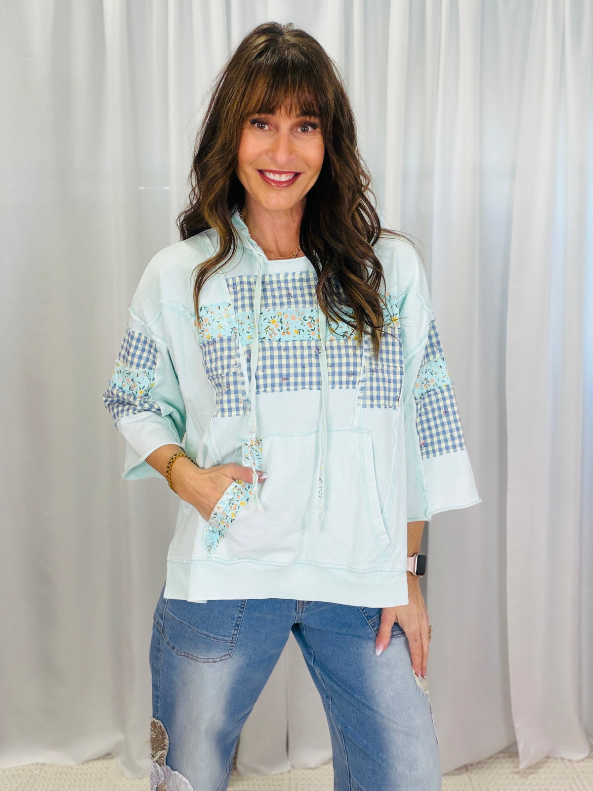 Who I Am Print Mix Hooded Top In 3 Colors *Final Sale*