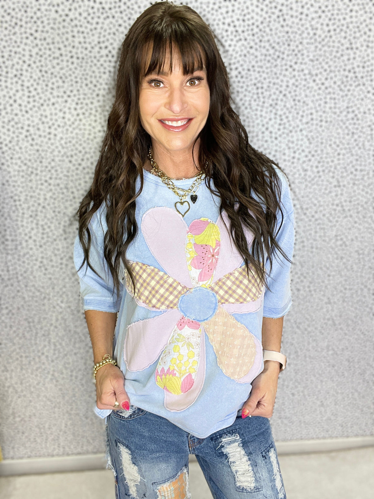 Fun Blossom Flower Patch Terry Knit Top In 4 Colors *Final Sale*