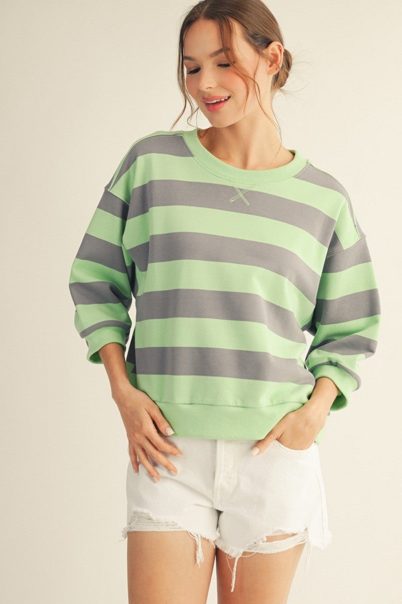 V-notched Bold Stripe Casual Top *Final Sale*
