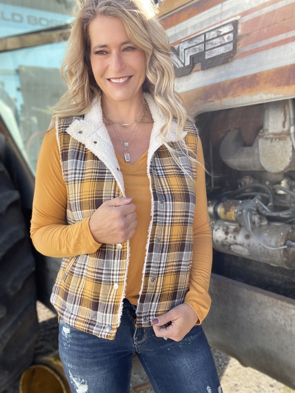 Golden Fields Plaid Sherpa Lined Vest *Final Sale*