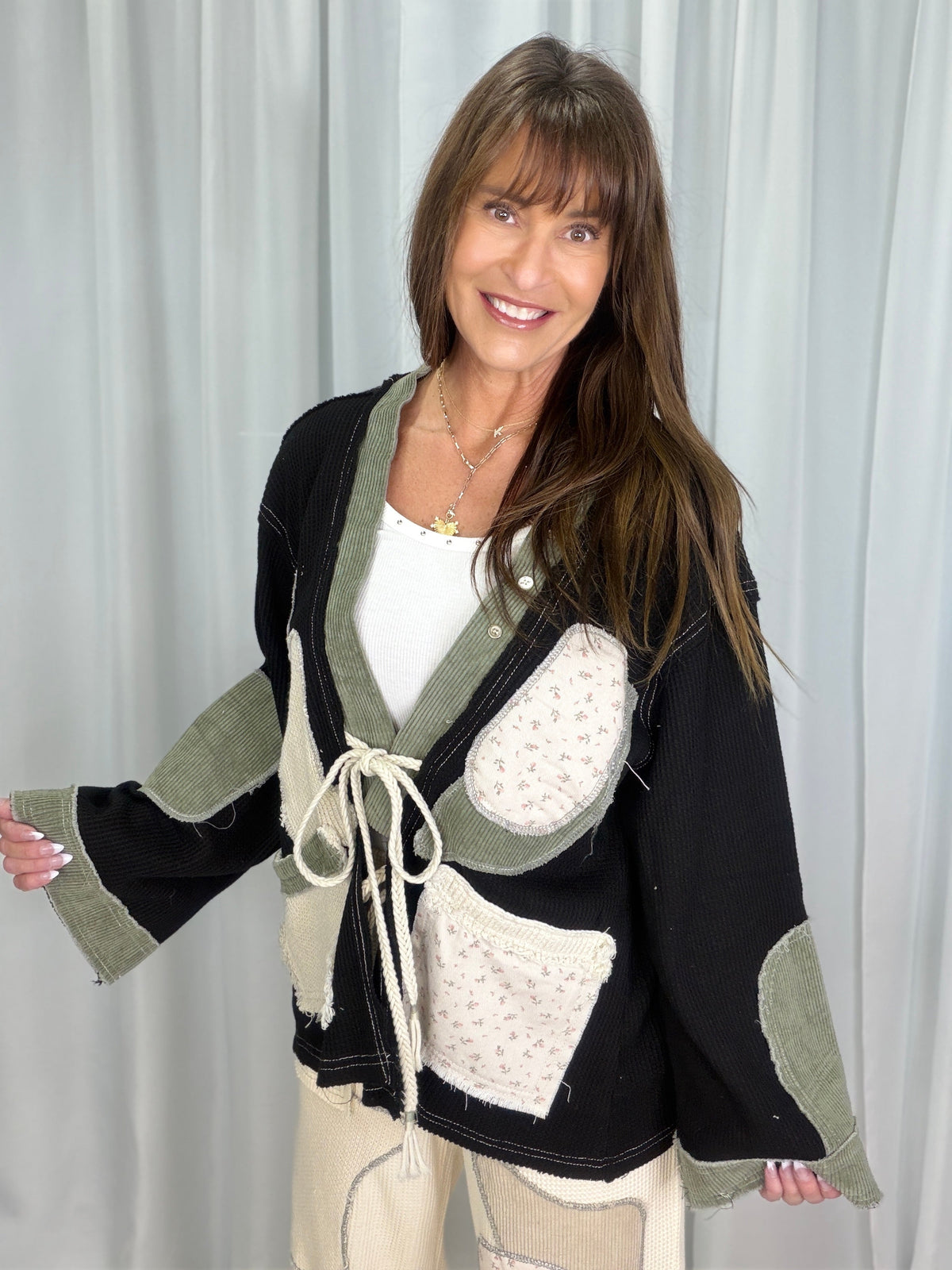 Pol Patch Detail Cardigan In 2 Colors