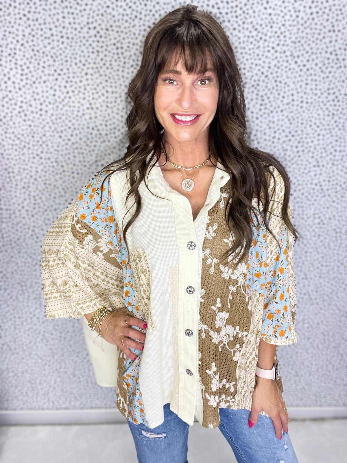 POL What To Say Thermal And Crochet Lace Mix Top In 4 Colors