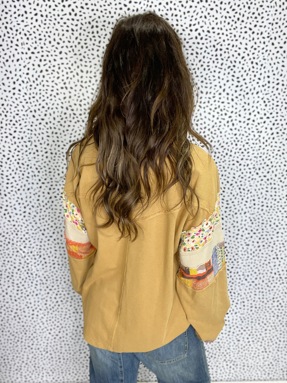 Stay Forever Print Mix Pullover In Camel *Final Sale*