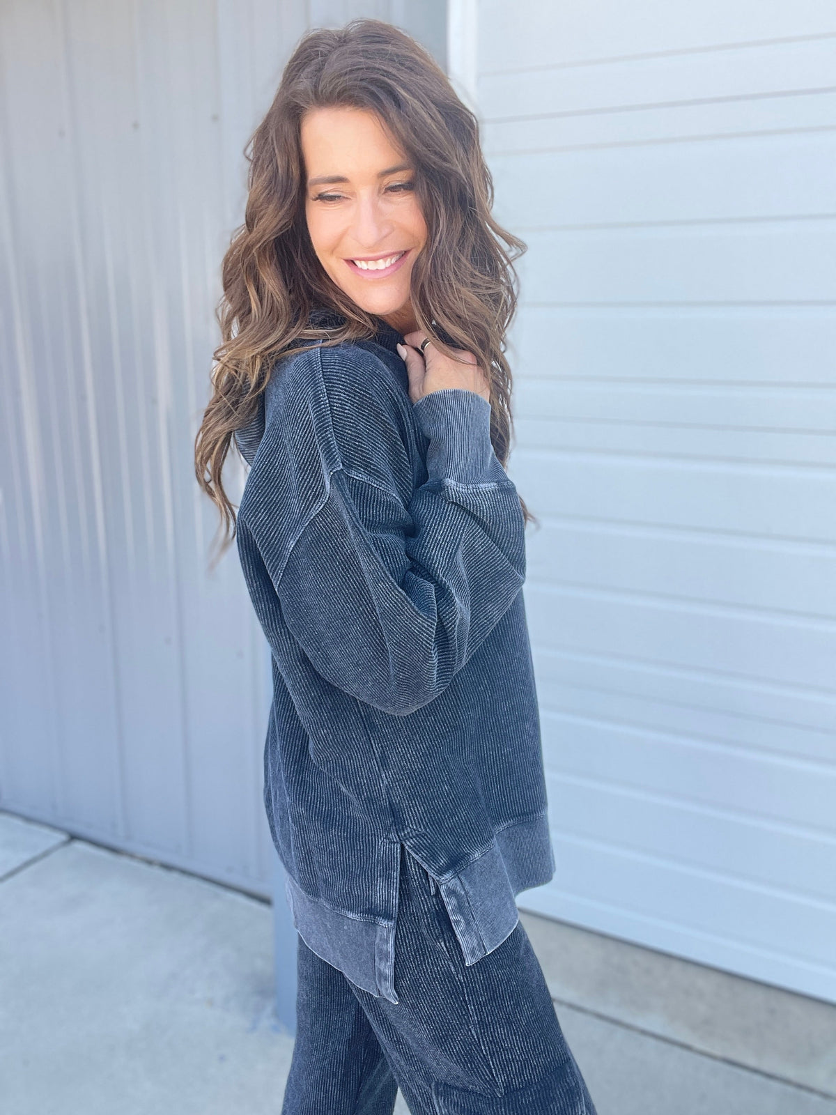 Snow Washed Corded Hoodie In 3 Colors: Black, Light Mocha, Light Purple