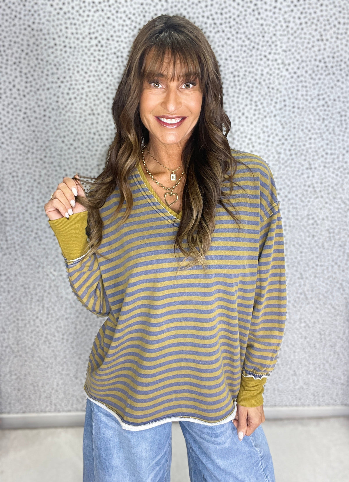 Sunset Stroll Stripe Pullover In Olive