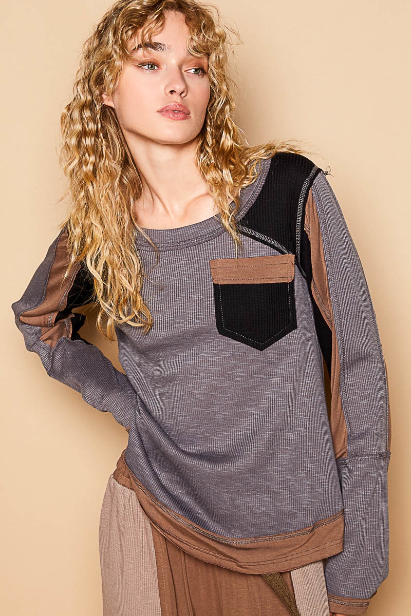 POL New Game Thermal Mix Long Sleeve Top In 4 Colors