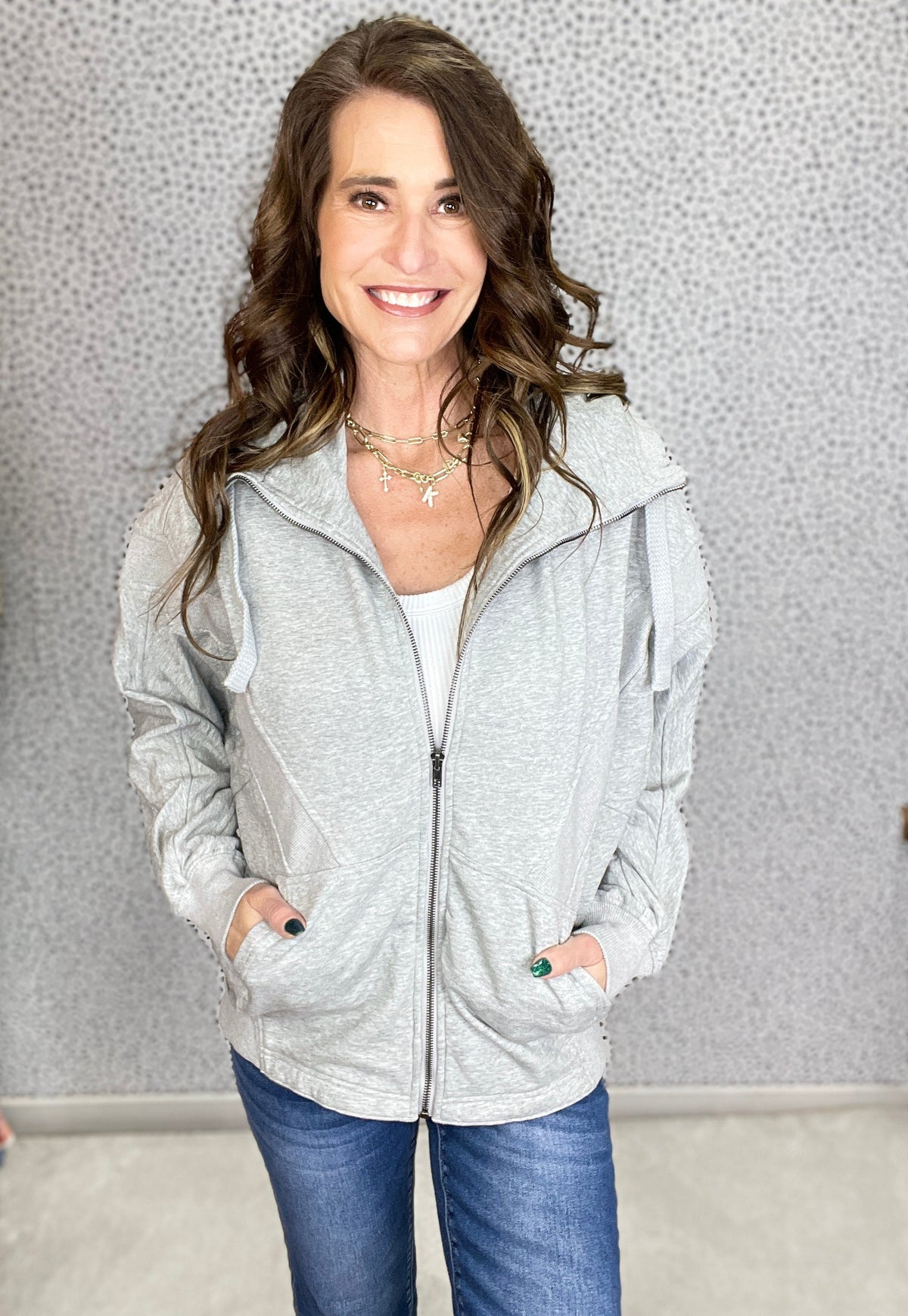 City Edge Terry Knit Full Zip Up Hoodie In 2 Colors