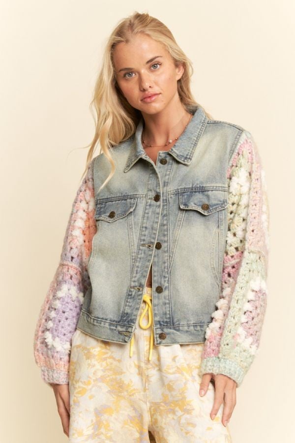 Crochet Sleeve Patchwork Front Jacket In Denim *Final Sale*