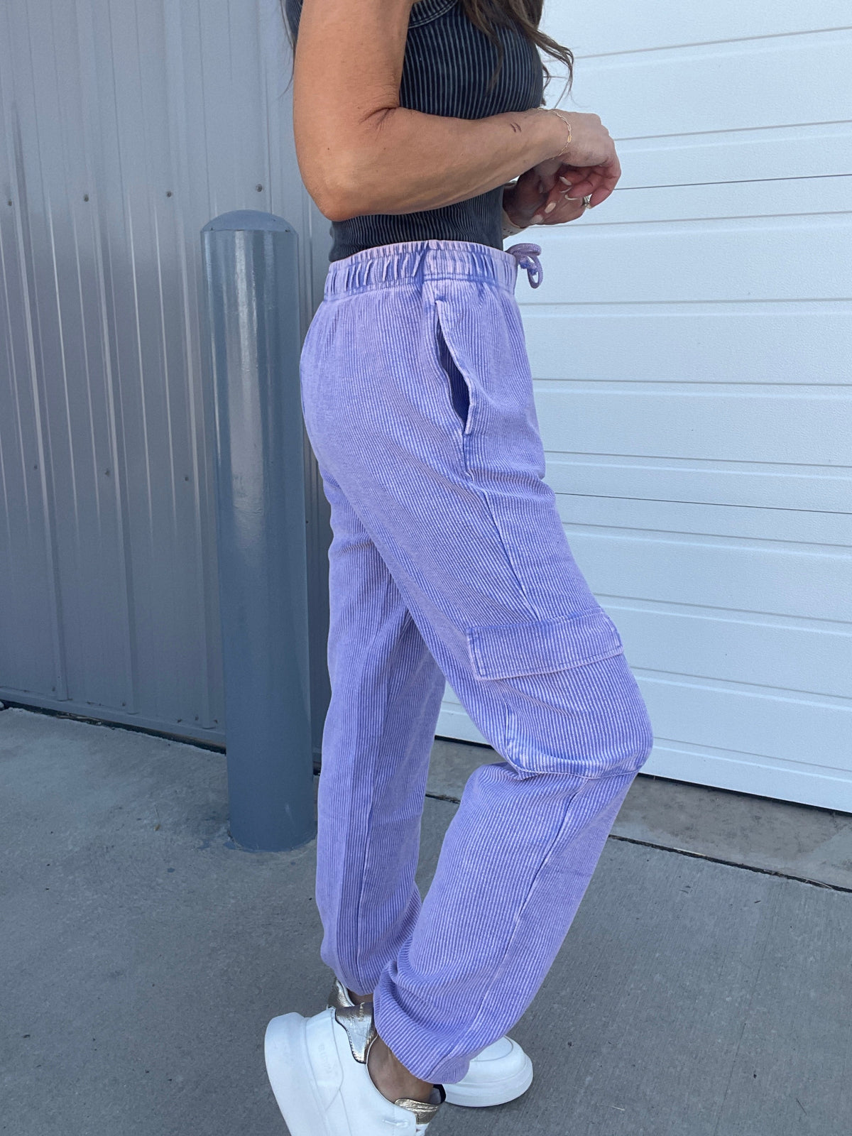Corded Snow Washed Relaxed Jogger In 3 Colors: Black, Light Mocha, Light Purple