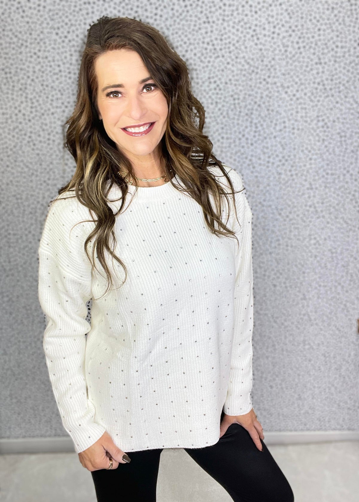 Time To Shine Rhinestone Detail Sweater