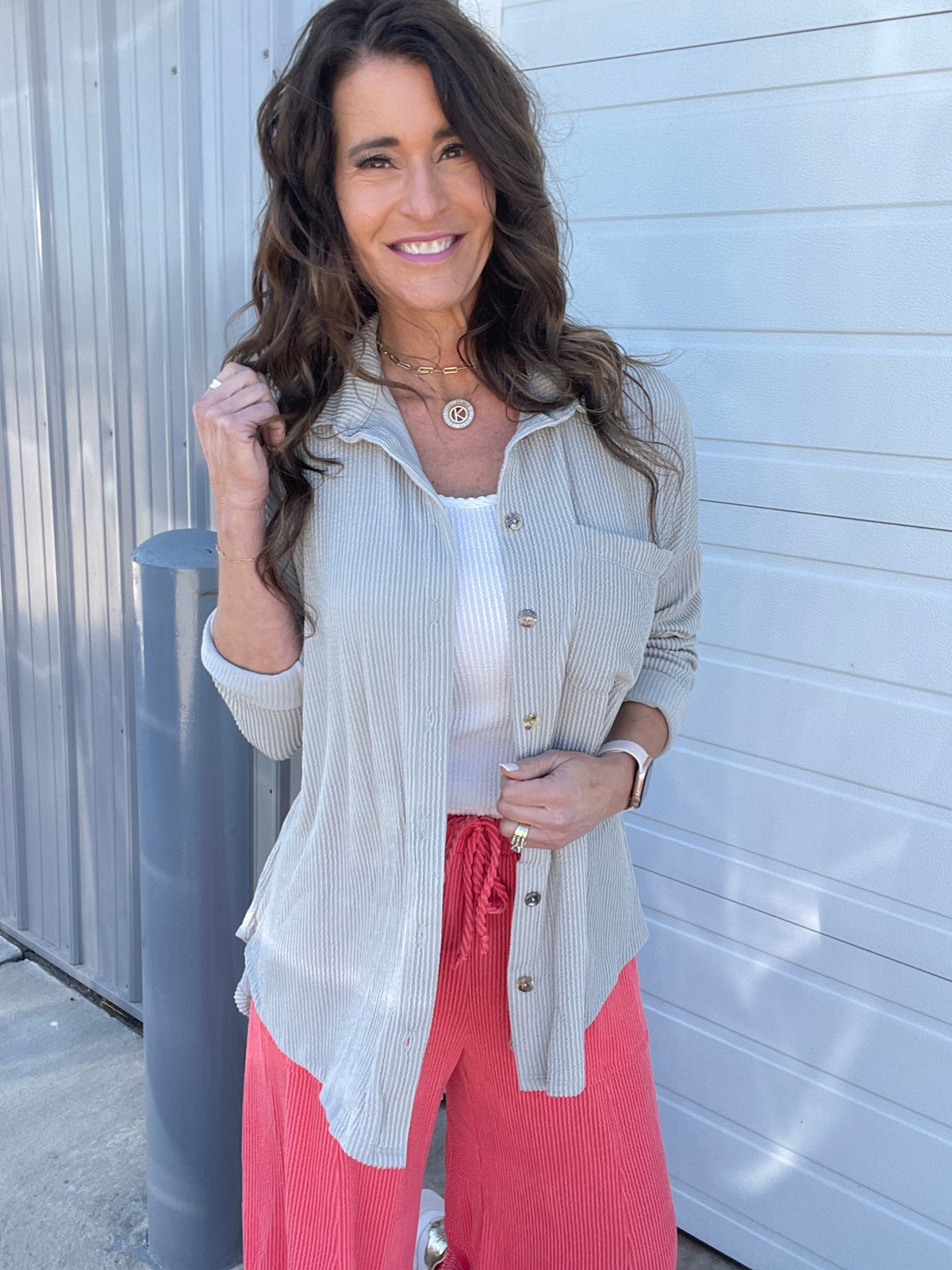 Blossom And Blooming Ribbed Button Down Long Sleeve Easy Fit Shirt In 2 Colors *Final Sale*