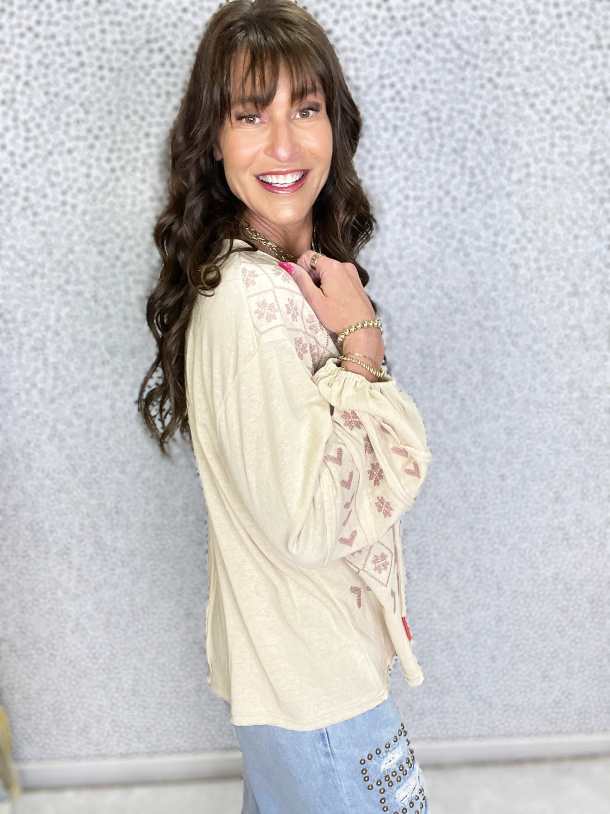 Meadow Breeze Embroidered Knit Top In Natural