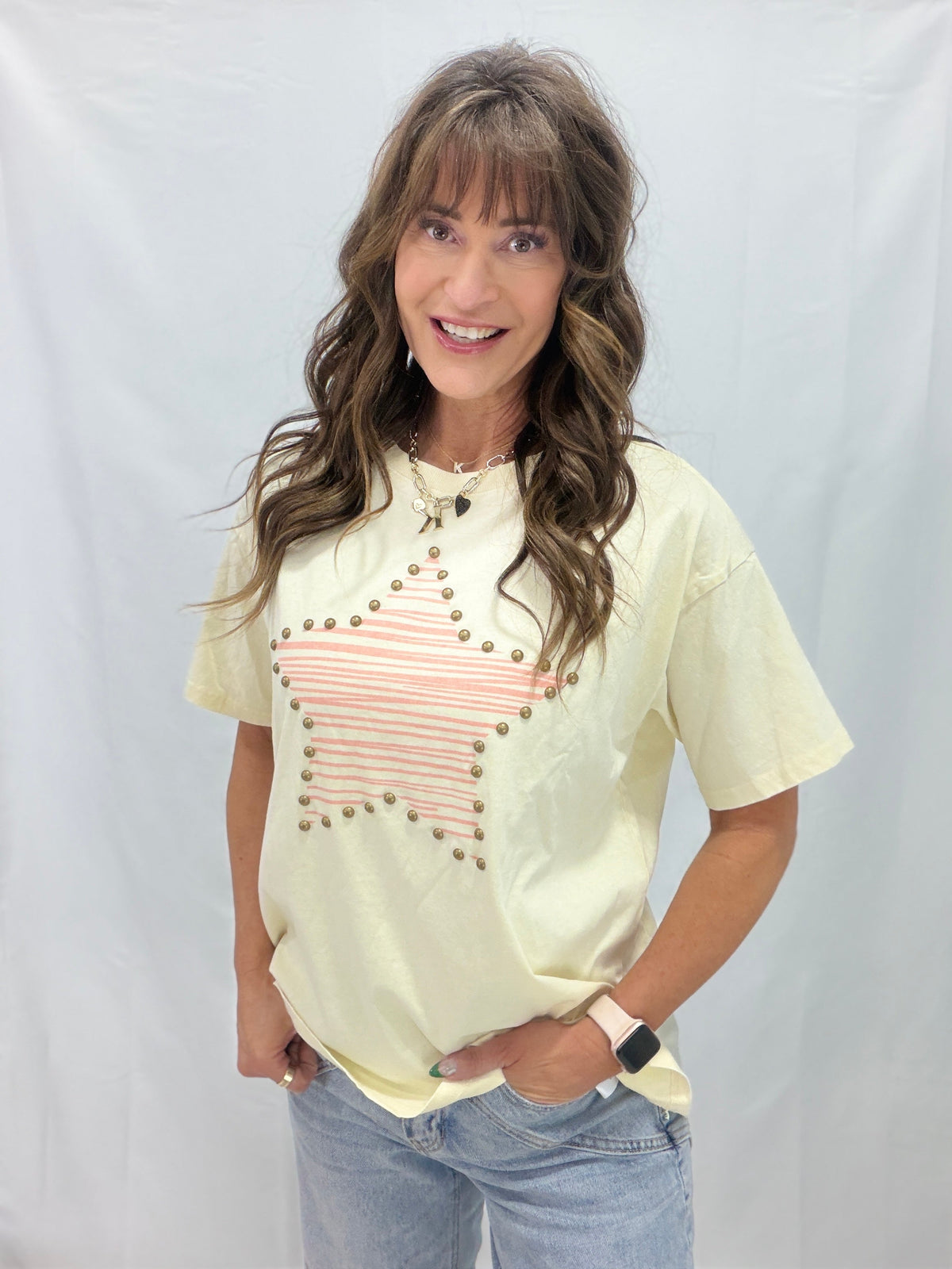 Star Print Stud Top in 2 Colors