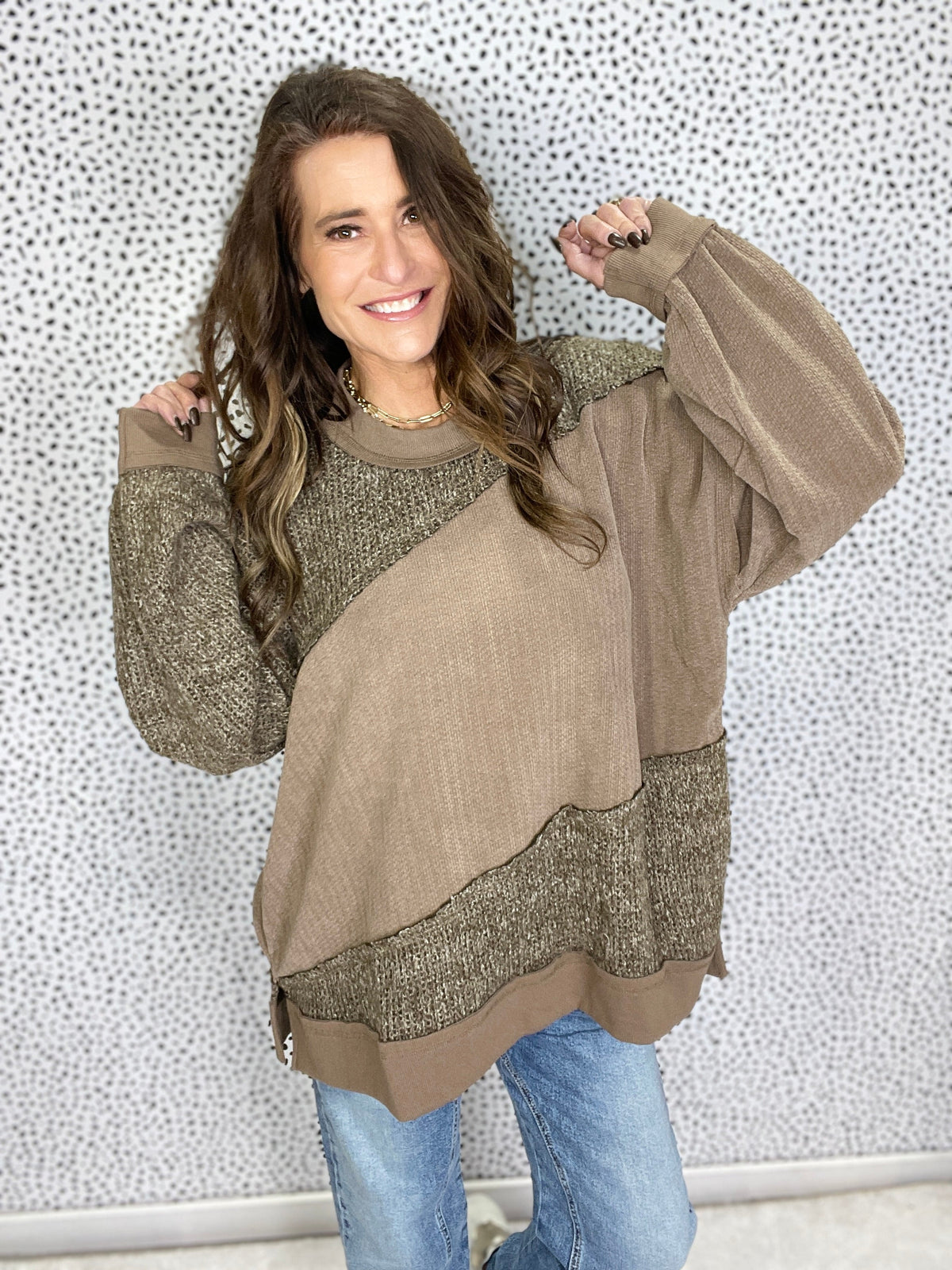 Oli & Hali What We Had Mix Sweater Knit Top In 2 Colors