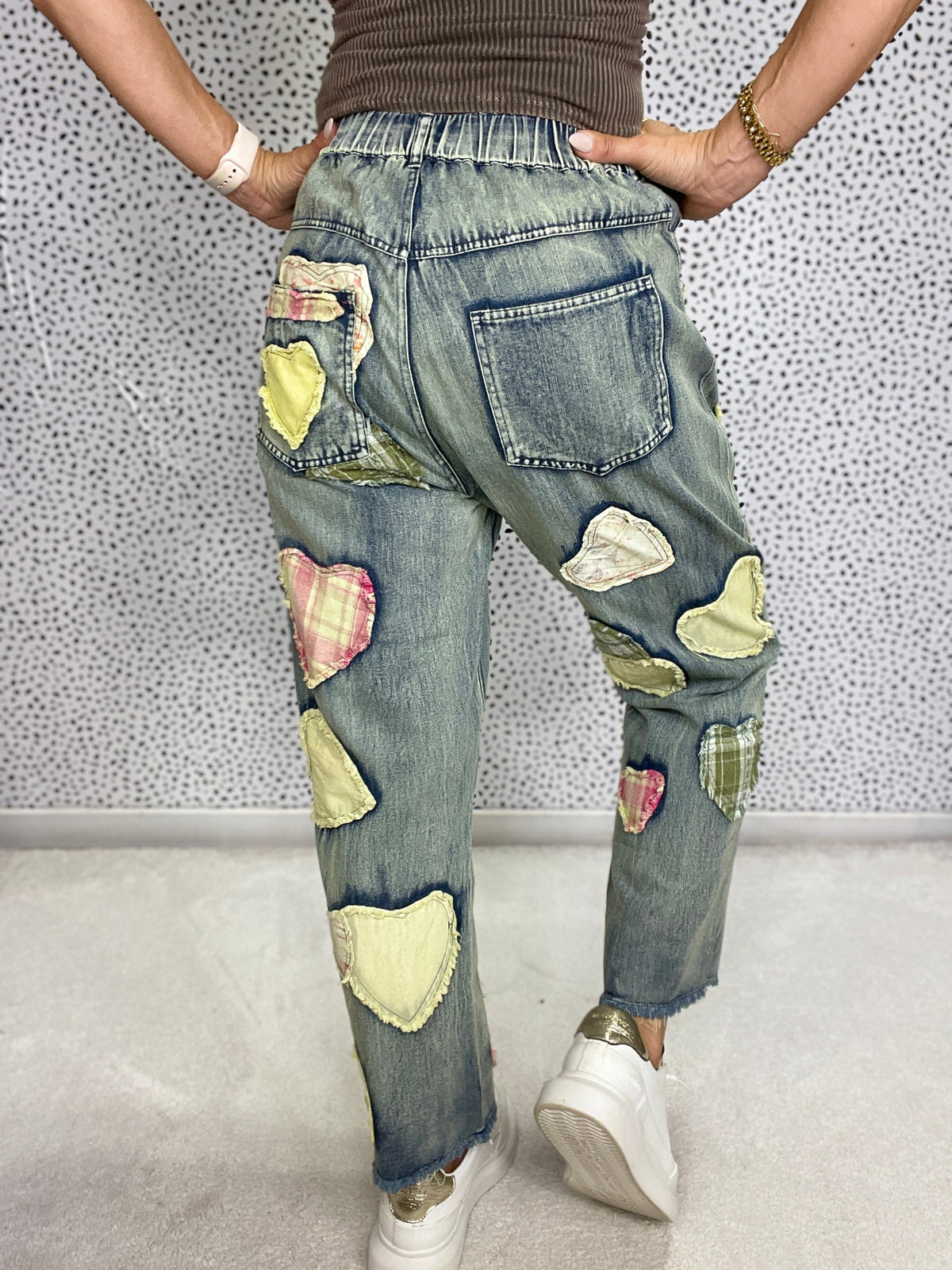 Multi Hearts Patch Work Pants In 2 Colors