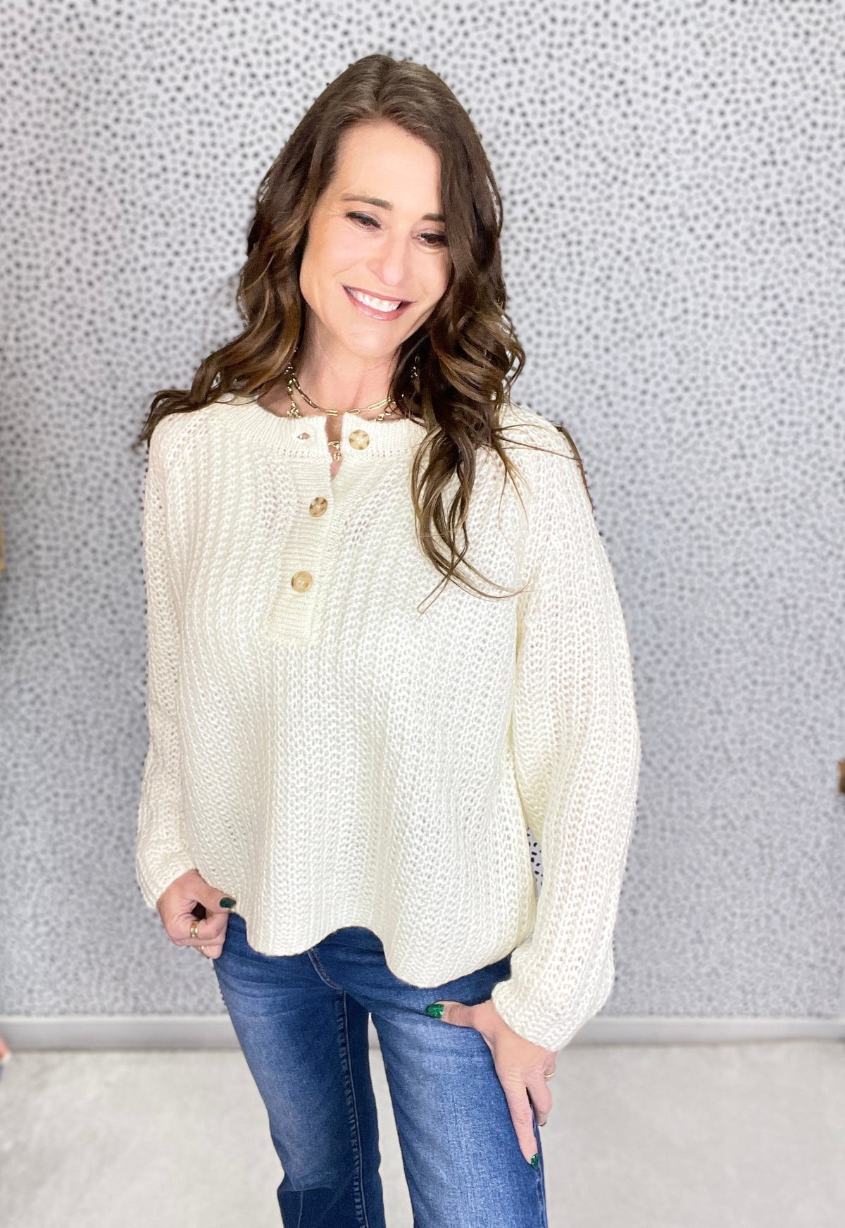 I'm Here Three Button Front Lightweight Sweater In 2 Colors *Final Sale*