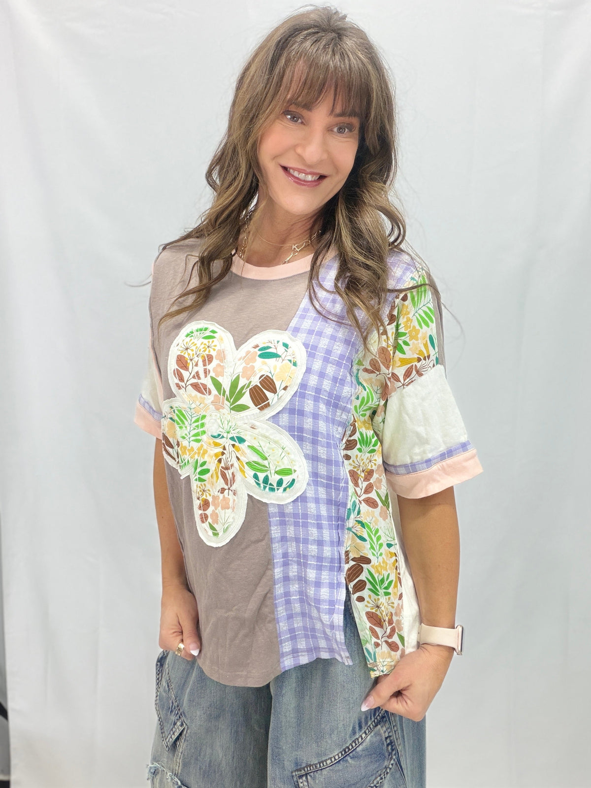 Patchwork Dream Flower Patch Soft Washed Cotton Slub Top In 4 Colors
