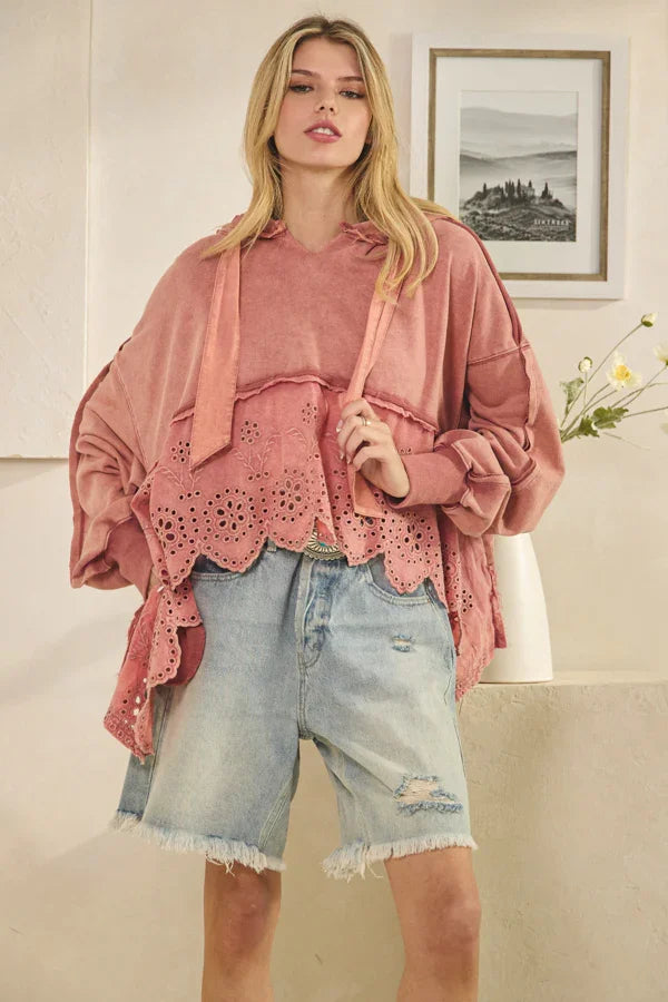 Oli & Hali WASHED TERRY EYELET MIX SWEATSHIRT