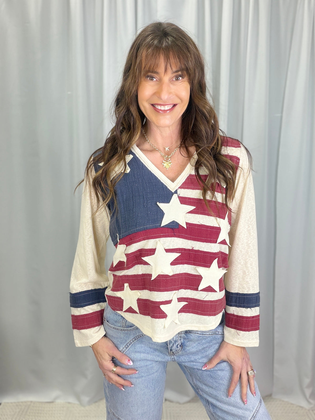 POL Born To Shine Flag Patch Top In 2 Colors