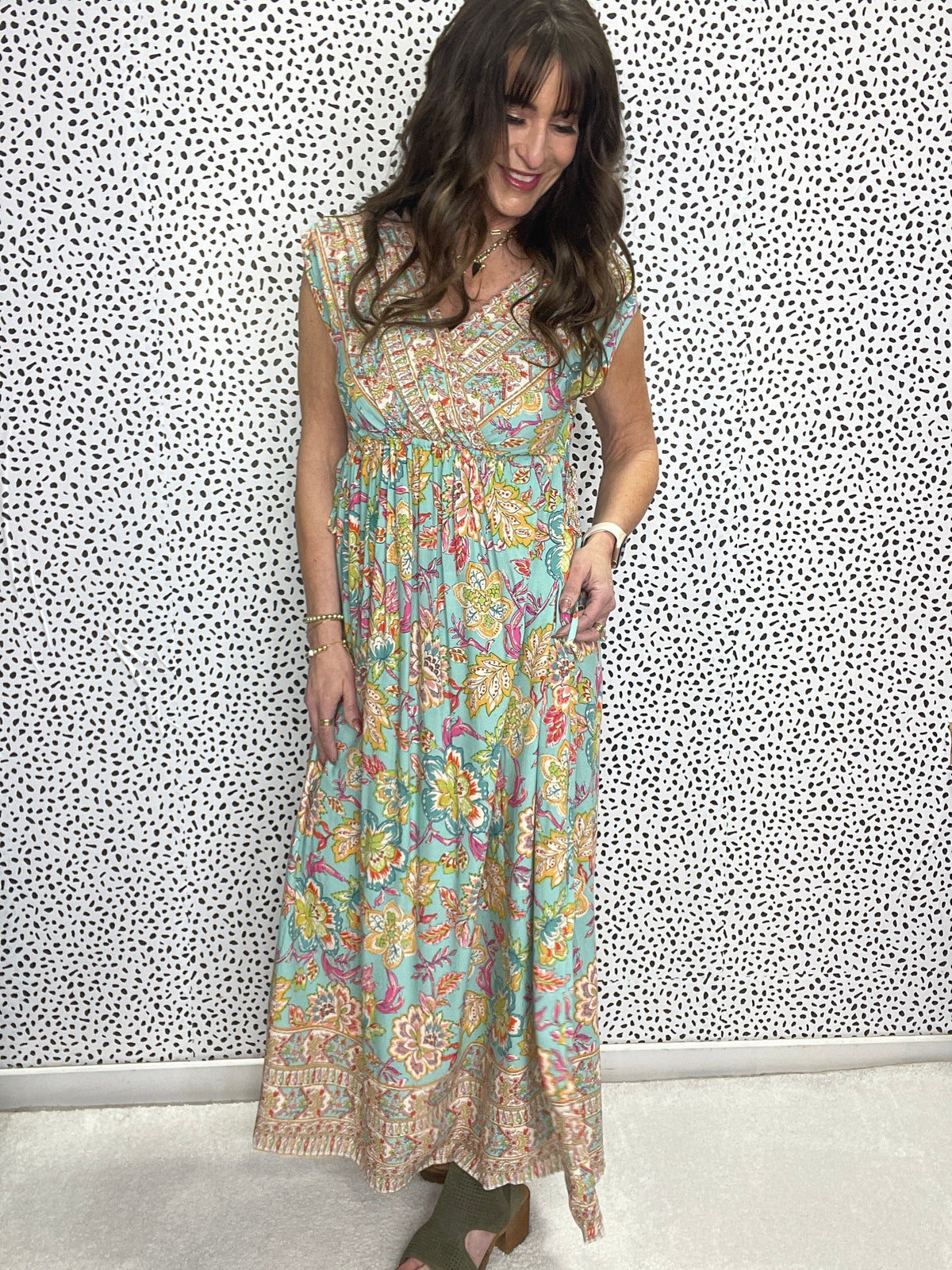 Tassel Breeze Sleeveless Corder Printed Challis Maxi Dress In 2 Colors *Final Sale*