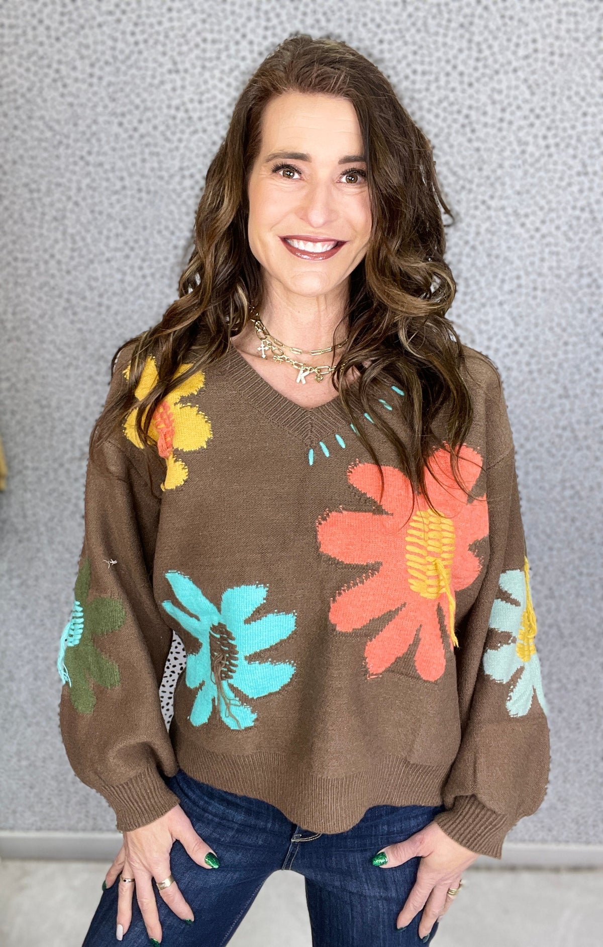 POL Groovy Bloom Balloon Sleeve Floral Sweater In 2 Colors *Final Sale*
