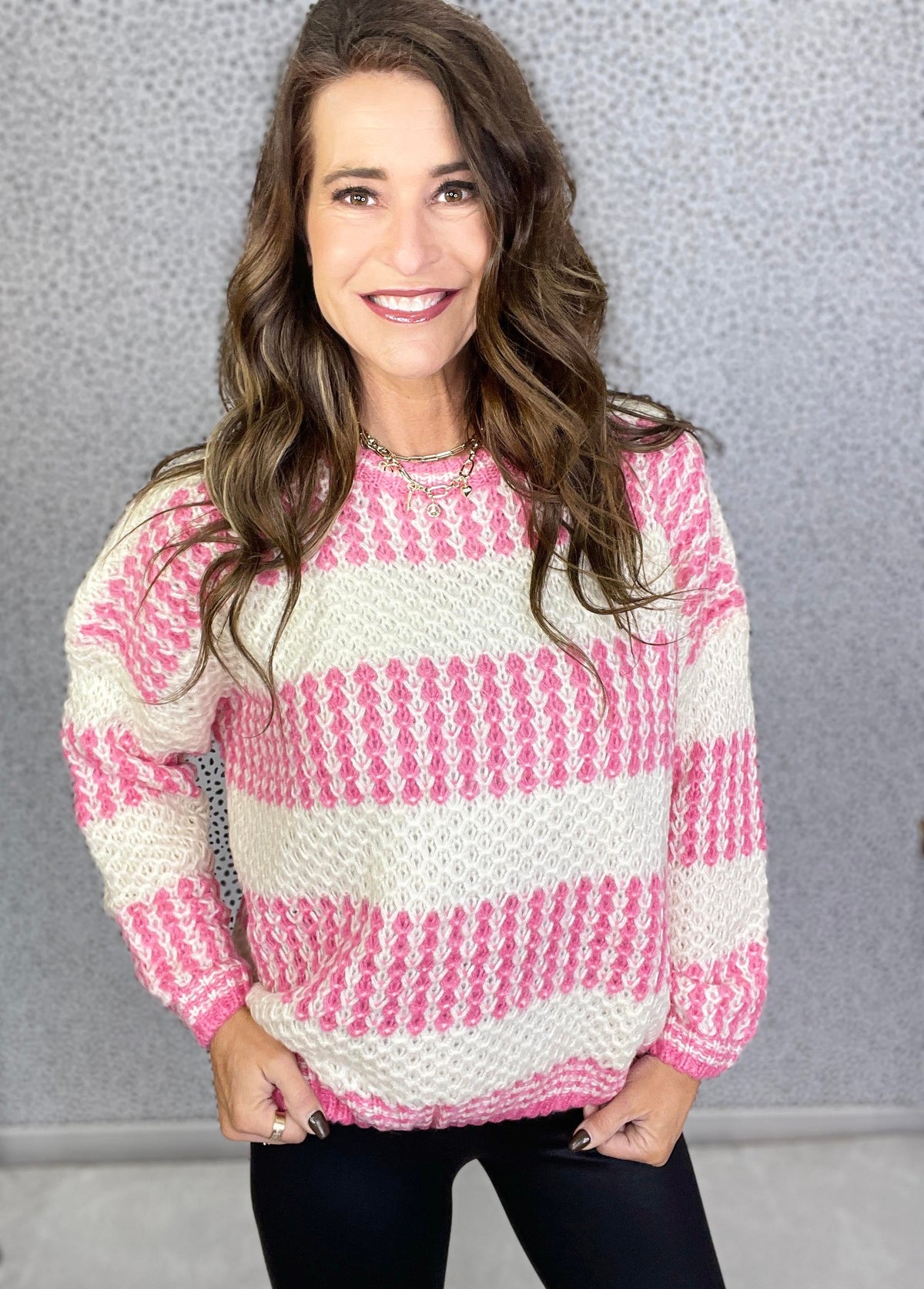 Cozy Chalet Round Neck Colorblocked Sweater