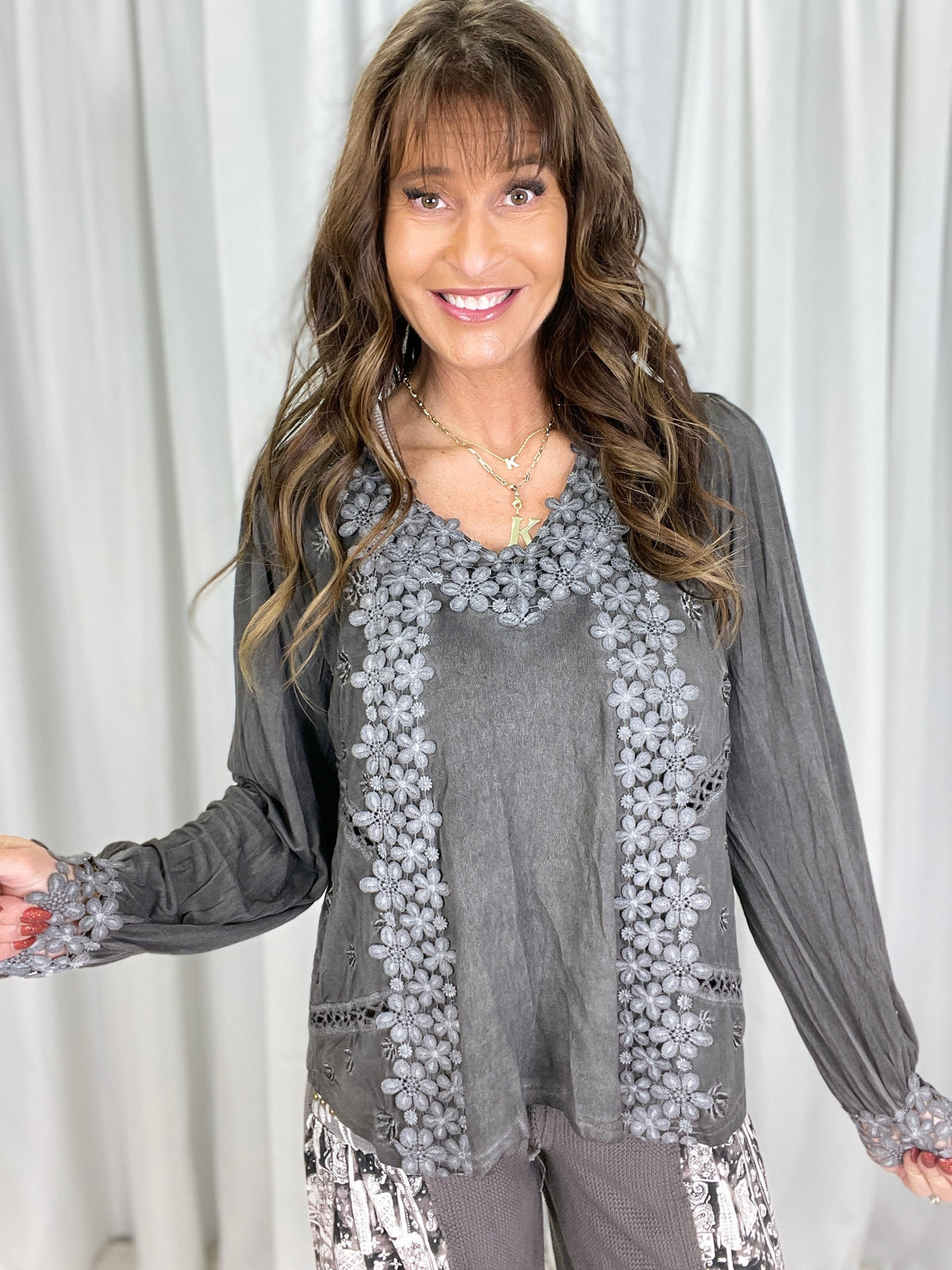 POL Cheerful Greeting V-Neck Long Sleeve Top In 2 Colors *Final Sale*