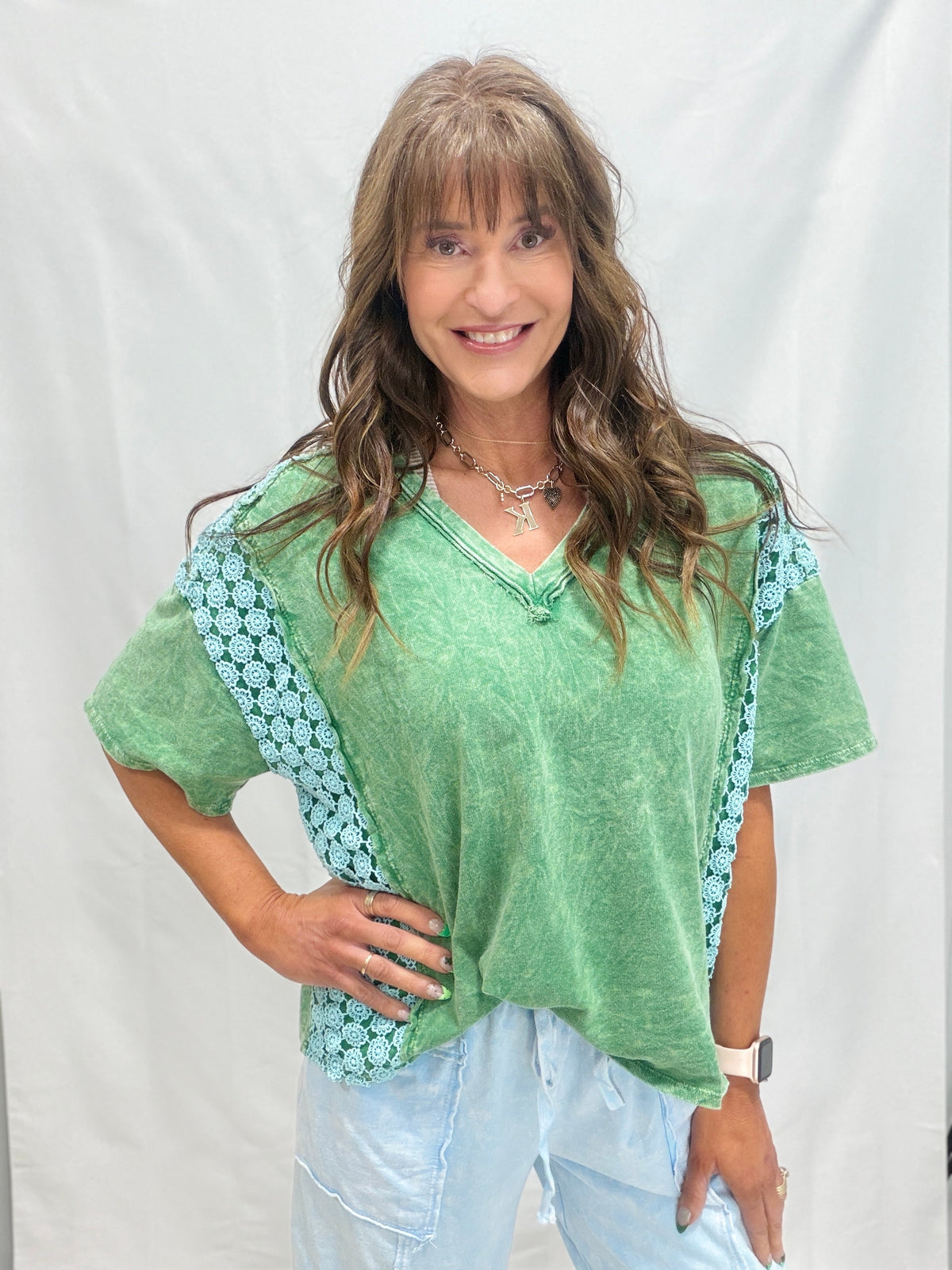 Run Out Of Time Daisy Trim V-Neck Top In 5 Colors